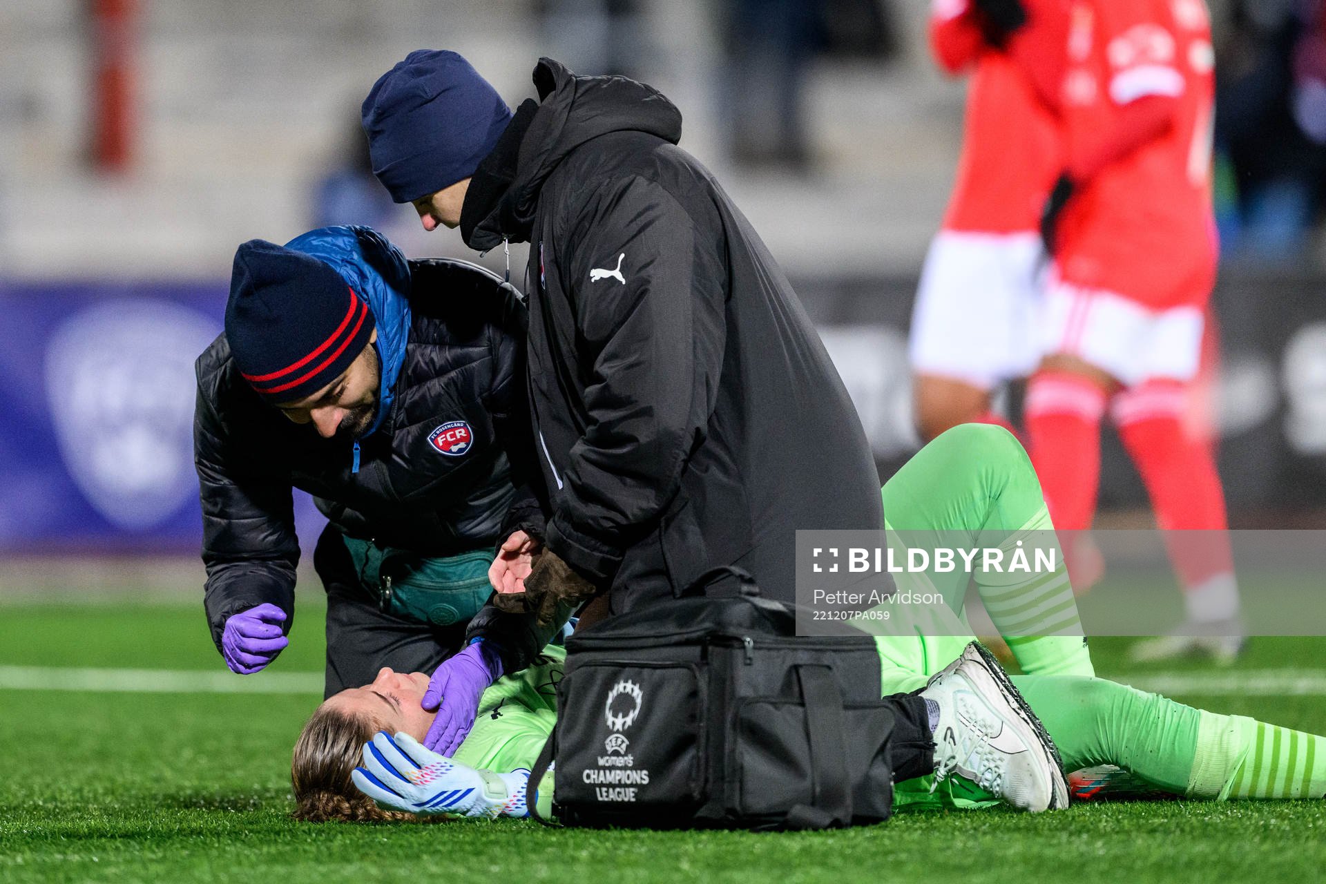 goalkeeper Teagan Micah of Rosengård in pain
