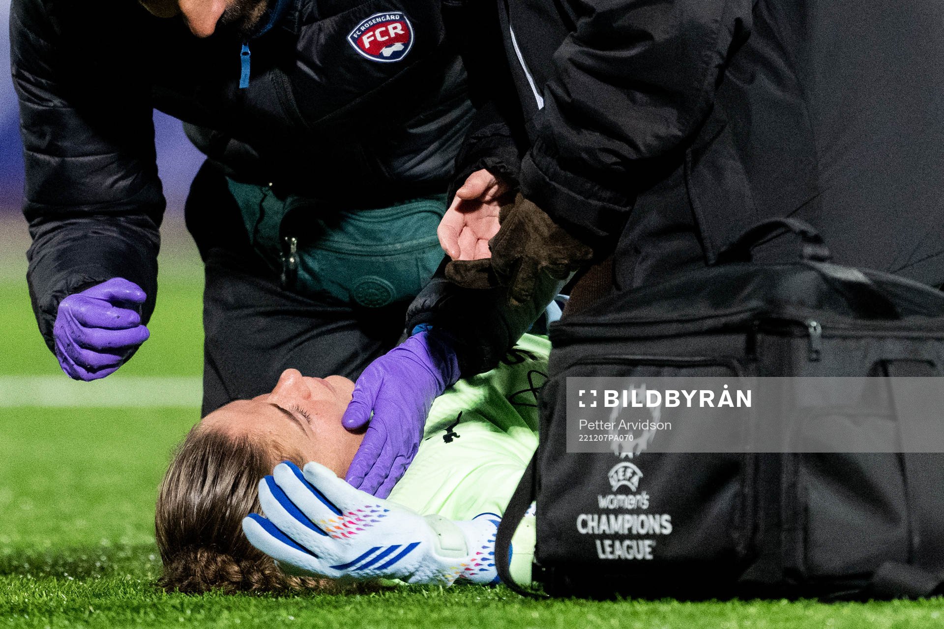 Goalkeeper Teagan Micah of Rosengård in pain