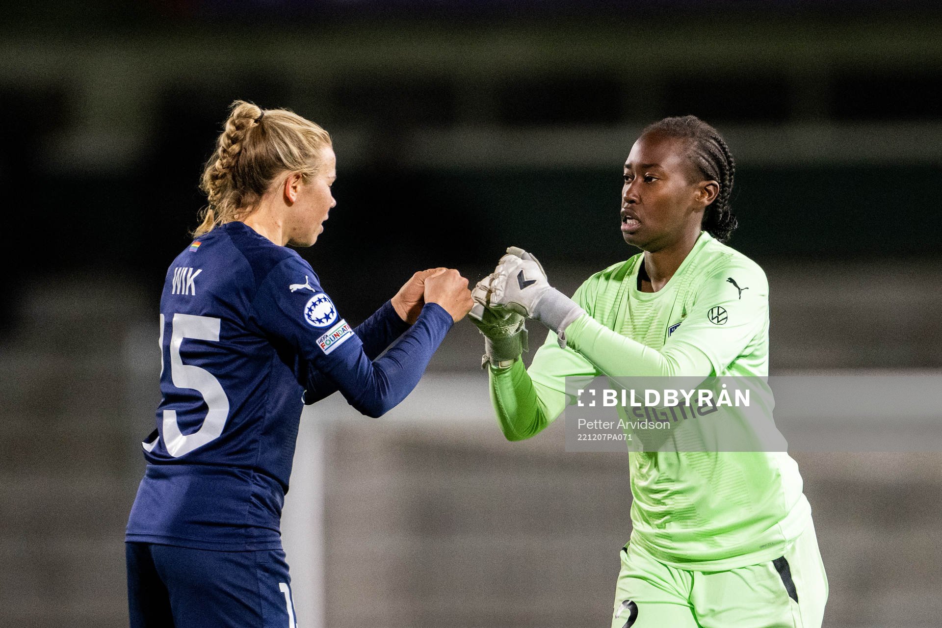 Jessica Wik and goalkeeper Angel Mukasa of Rosengård