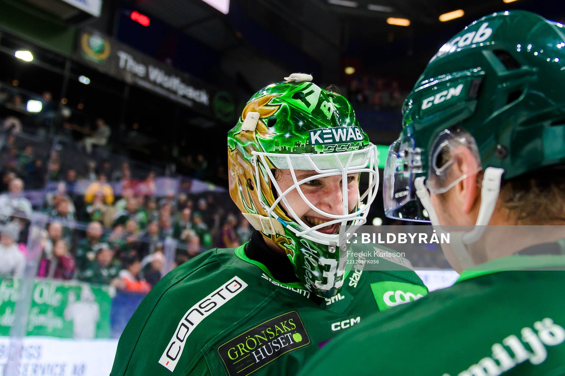 Färjestads målvakt Dennis Hildeby och Daniel Viksten