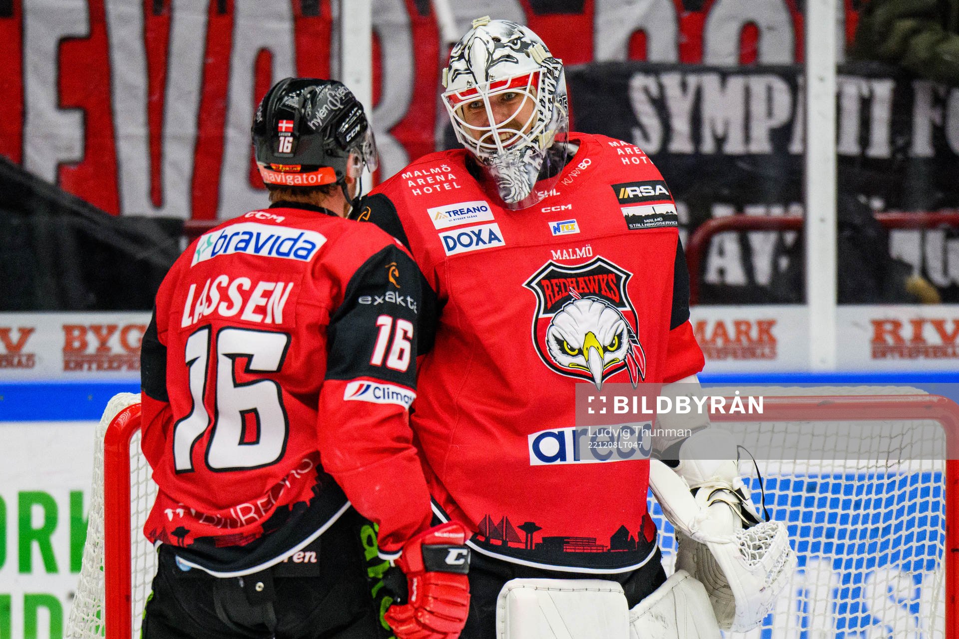 Malmö Redhawks målvakt Adam Werner och Matias Lassen