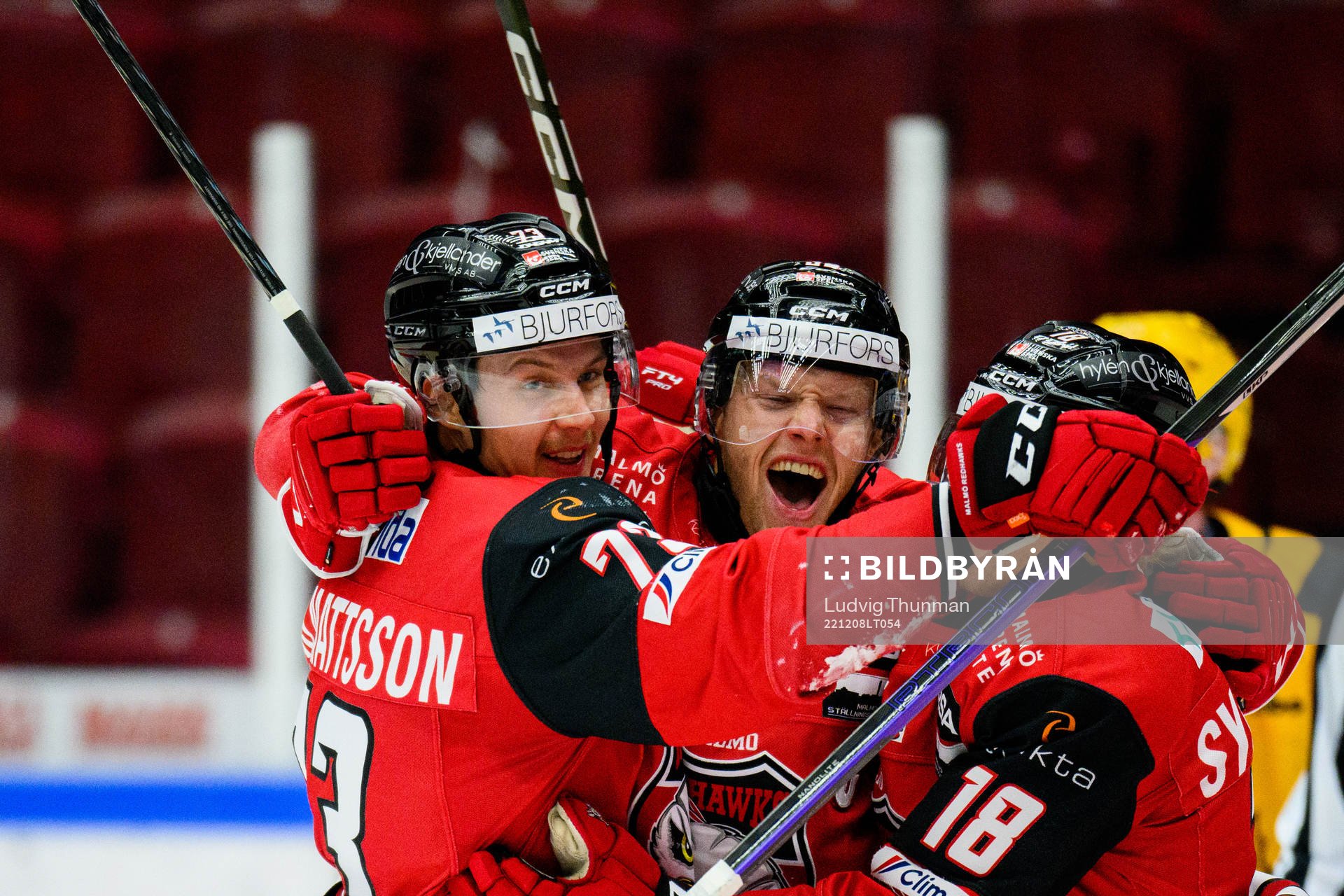 Malmö Redhawks Adam Ollas Mattsson, Carl Söderberg och