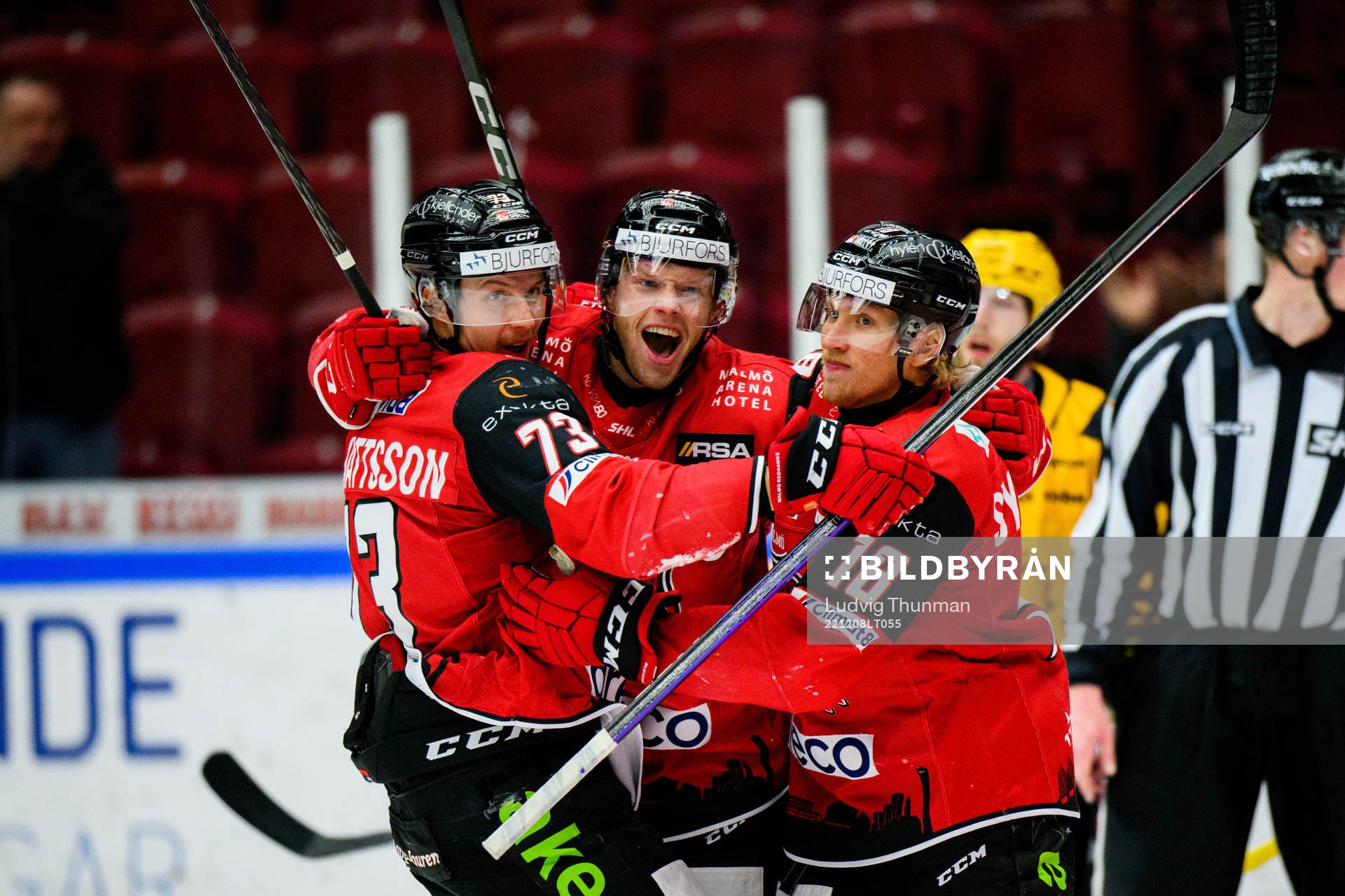 Malmö Redhawks Adam Ollas Mattsson, Carl Söderberg och