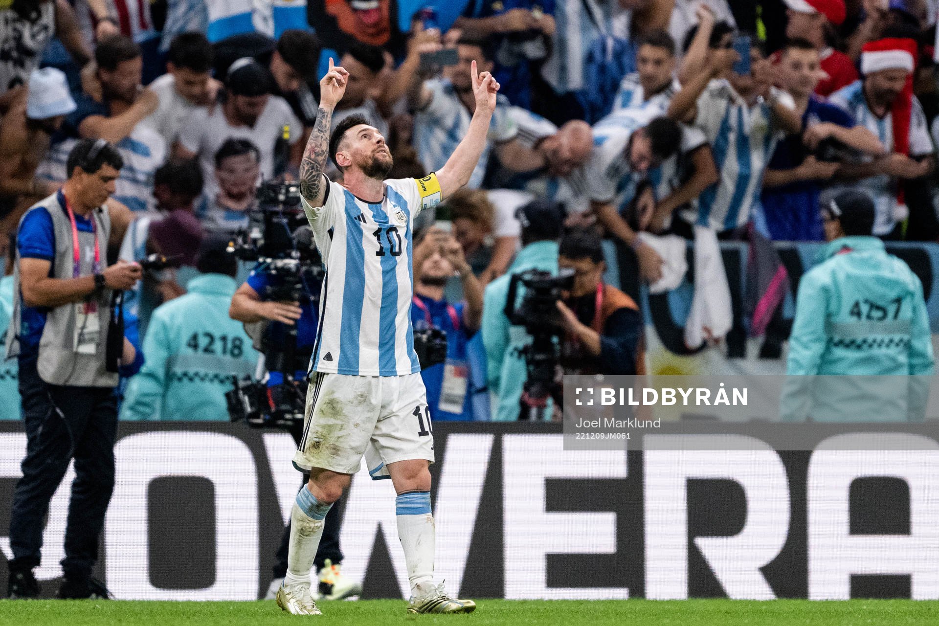 Lionel Messi of Argentina celebrates his 2-0 goal from the