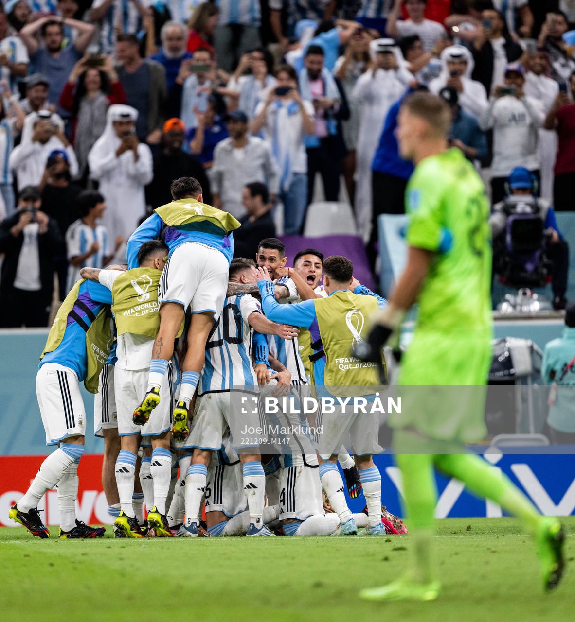 Players of Argentina celebrate after the penalty shootout during the FIFA World Cup 2022 quarterfinal between Netherlands and Argentina on December 9, 2022 in Doha.