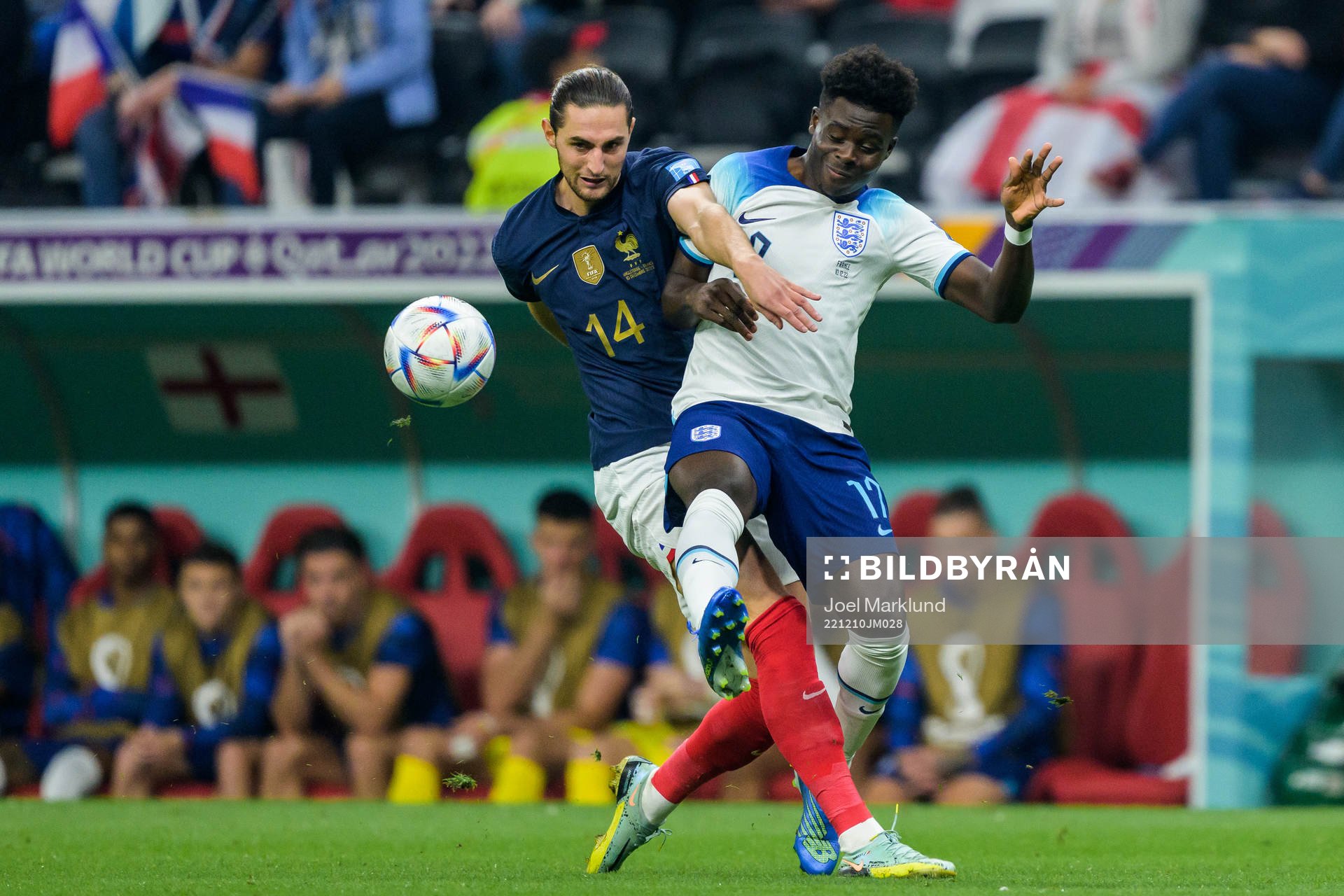 Adrien Rabiot of France and Bukayo Saka of England