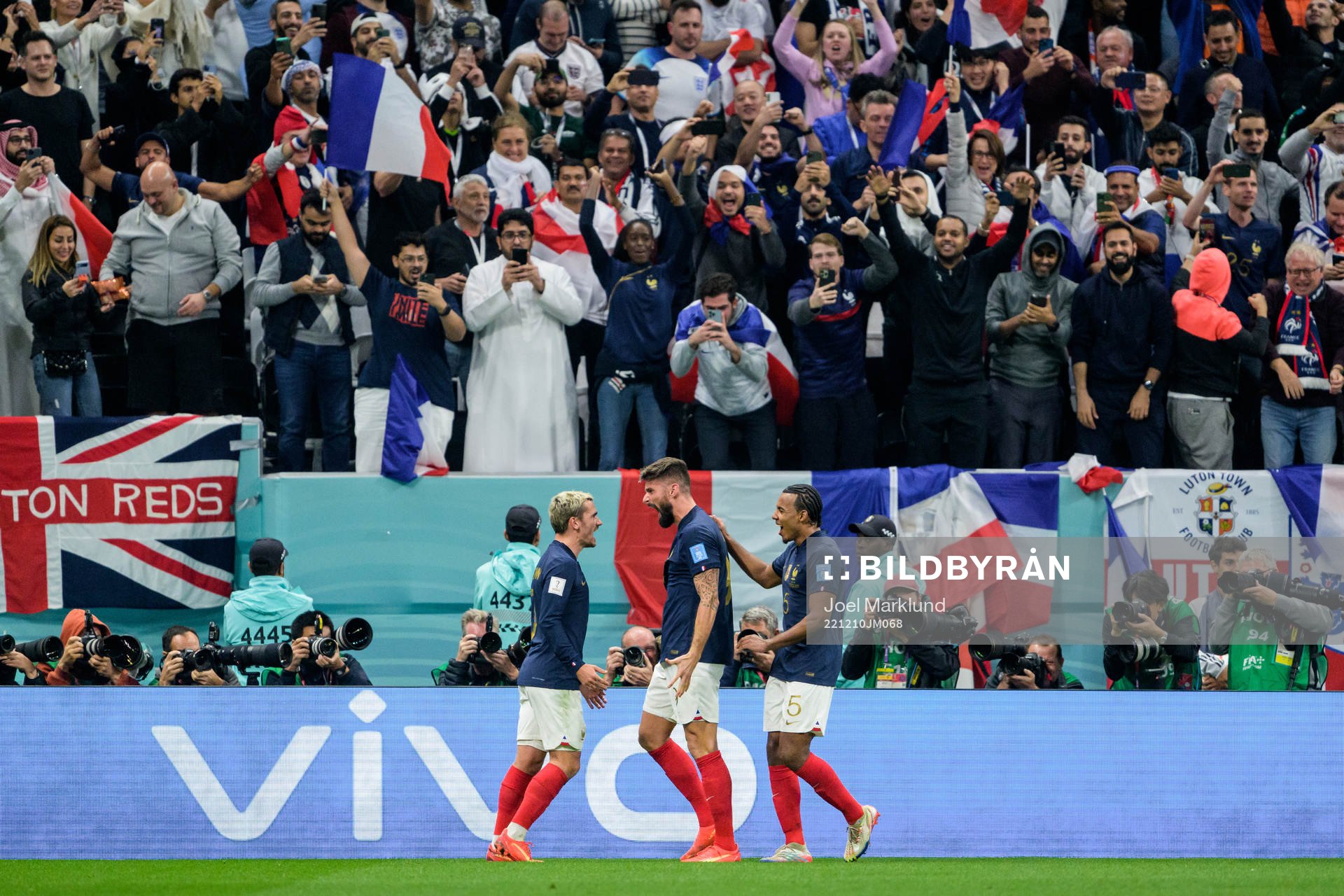 Antoine Griezmann, Olivier Giroud and Jules Kounde of