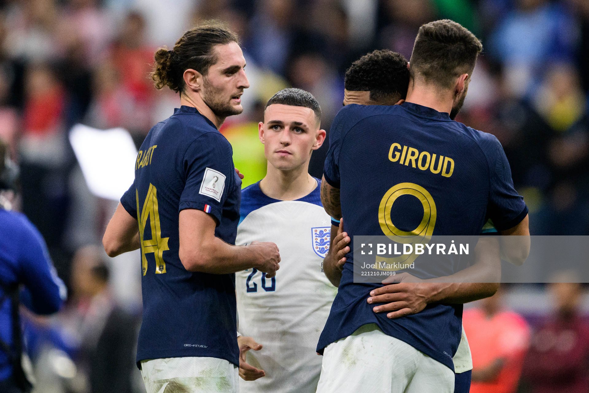 Adrien Rabiot and Olivier Giroud of France with Phil Foden