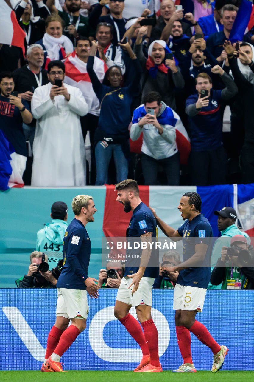 Antoine Griezmann, Olivier Giroud and Jules Kounde of