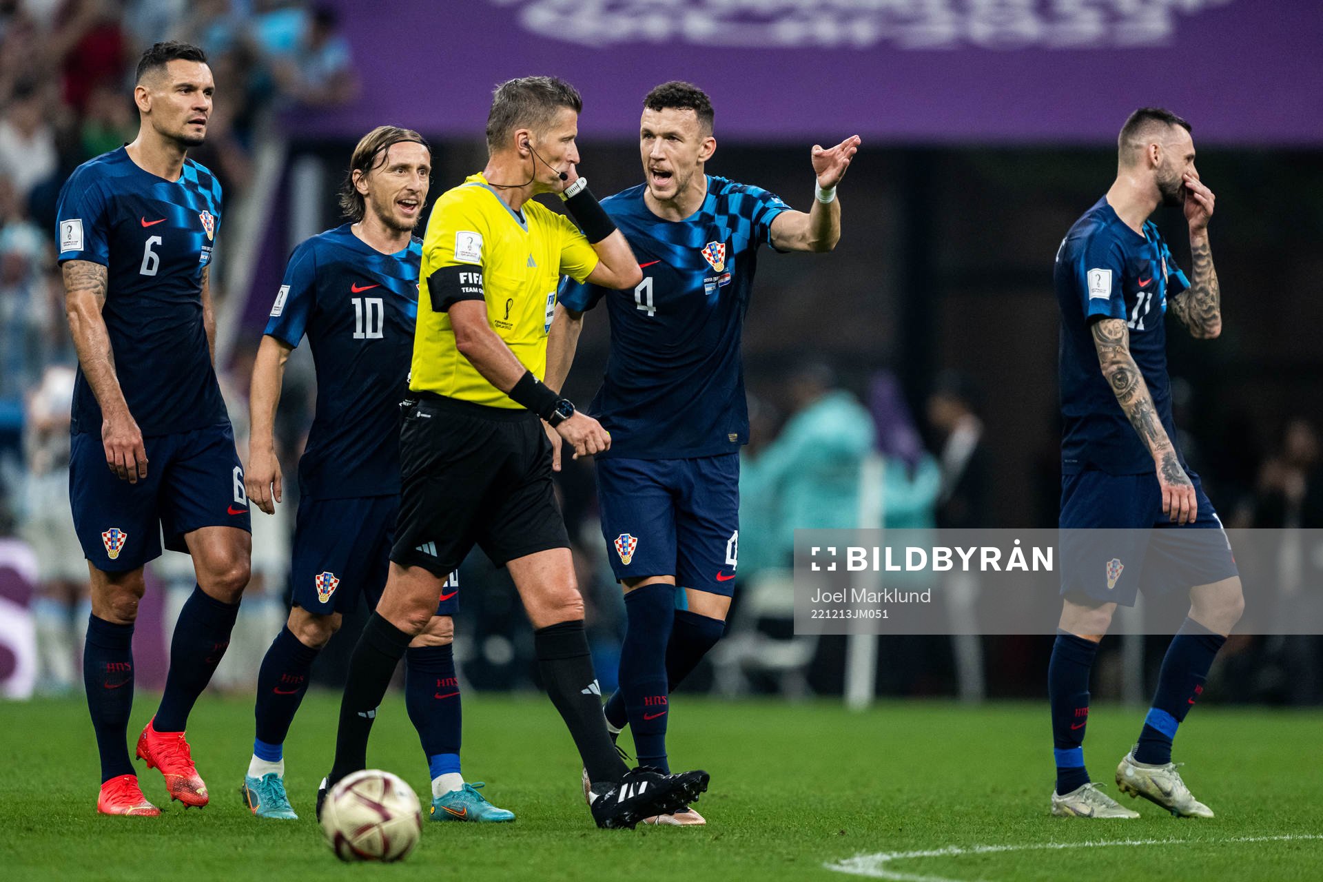 Dejan Lovren, Luka Modric and Ivan Perisic of Croatia and