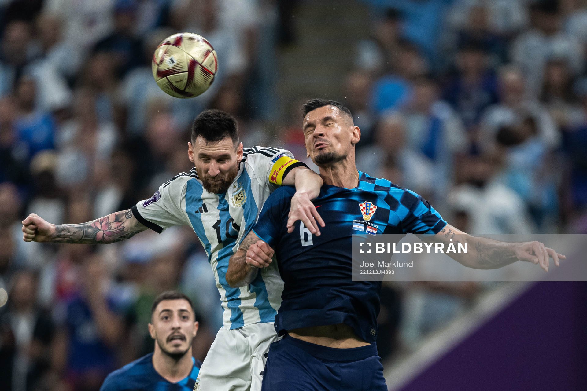 Lionel Messi of Argentina and Dejan Lovren of Croatia