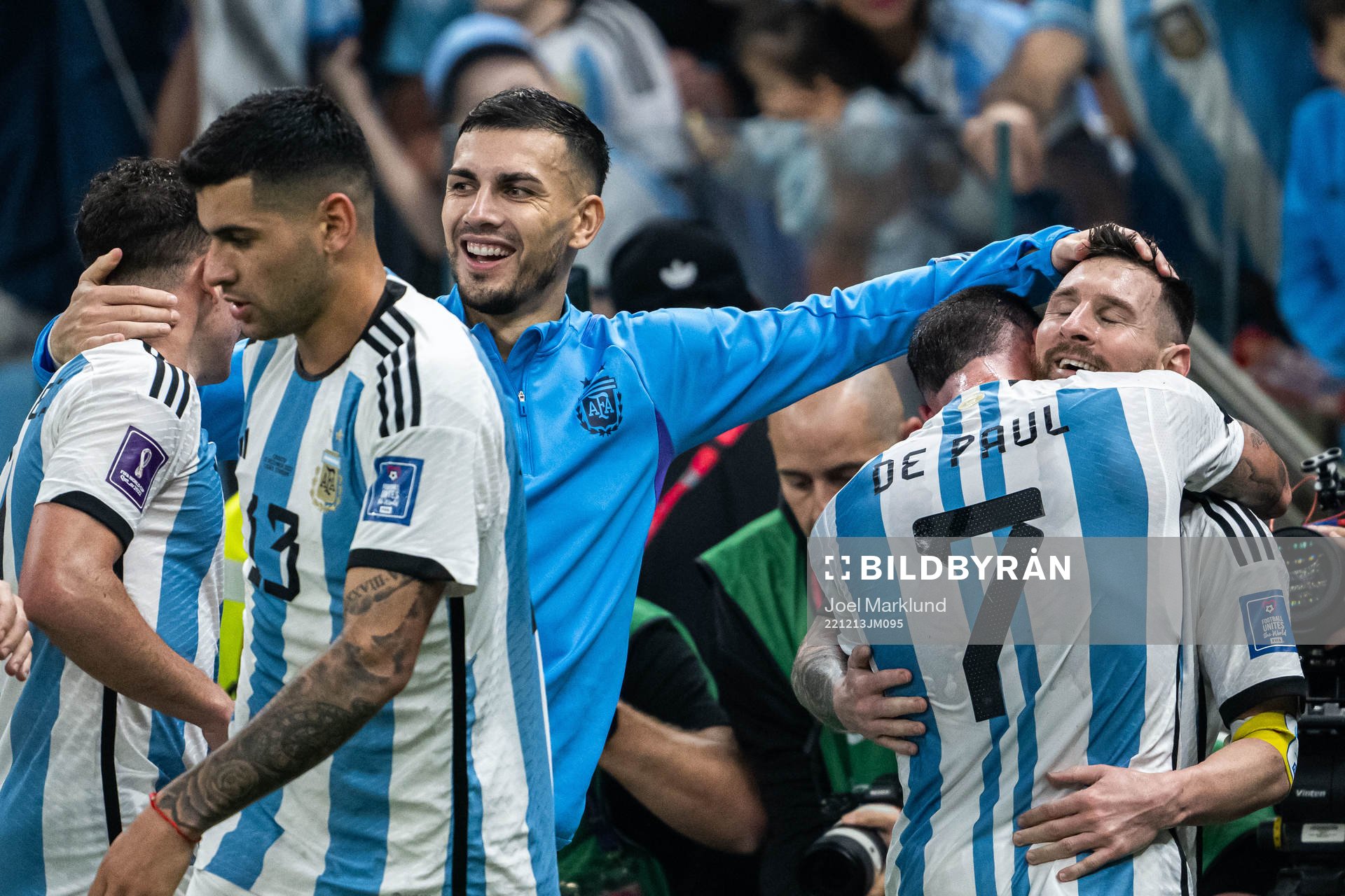 Rodrigo de Paul and Lionel Messi of Argentina celebrate the