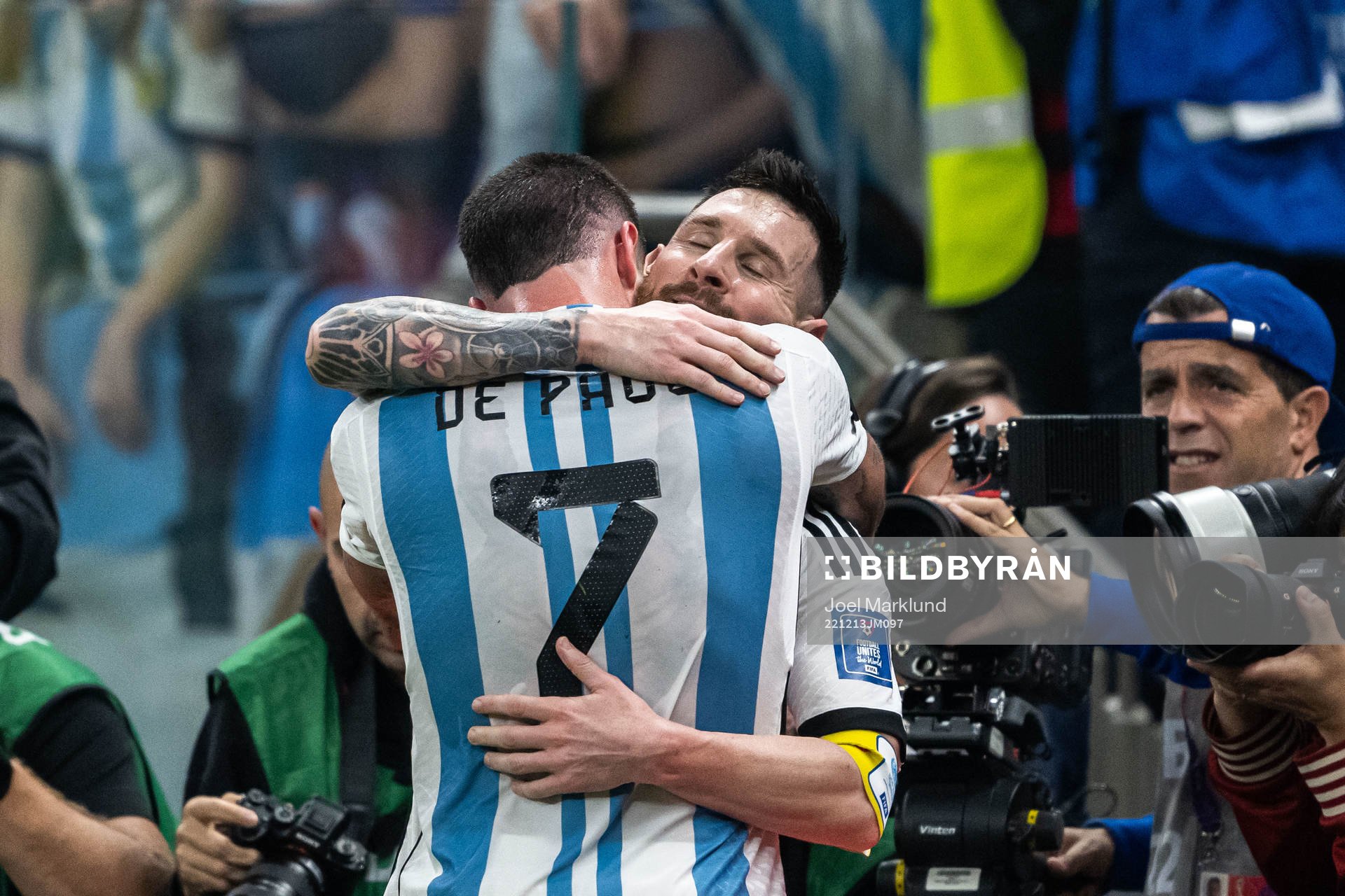Rodrigo de Paul and Lionel Messi of Argentina celebrate the