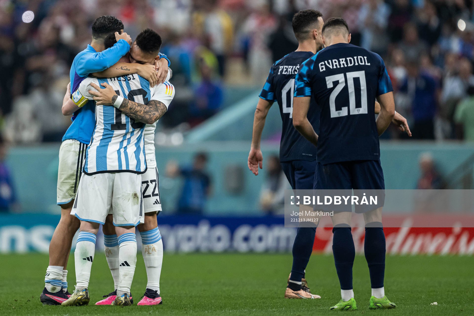 Lionel Messi and Lautaro Martinez of Argentina celebrate