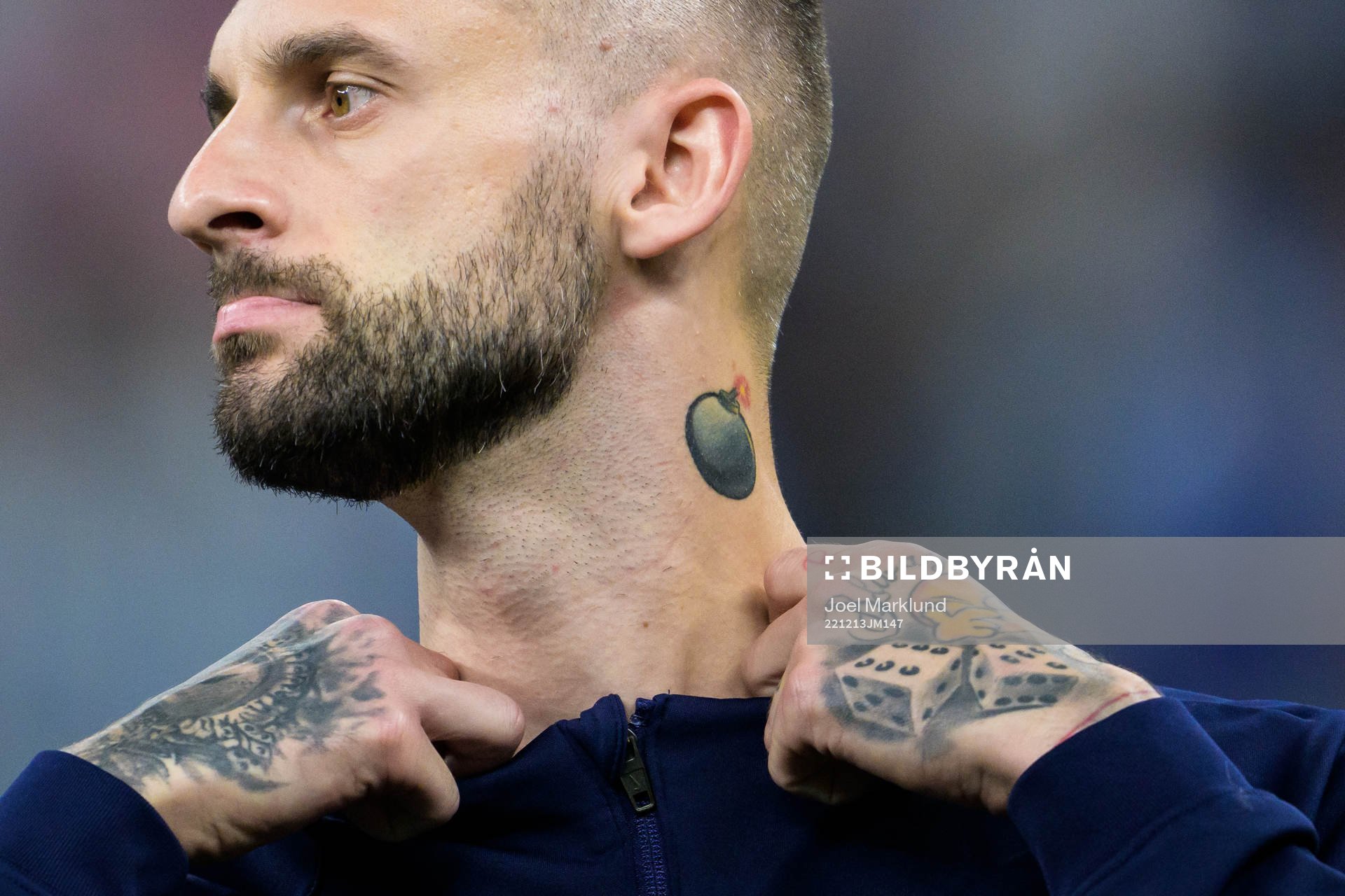 Details of tattoos of Marcelo Brozovic of Croatia