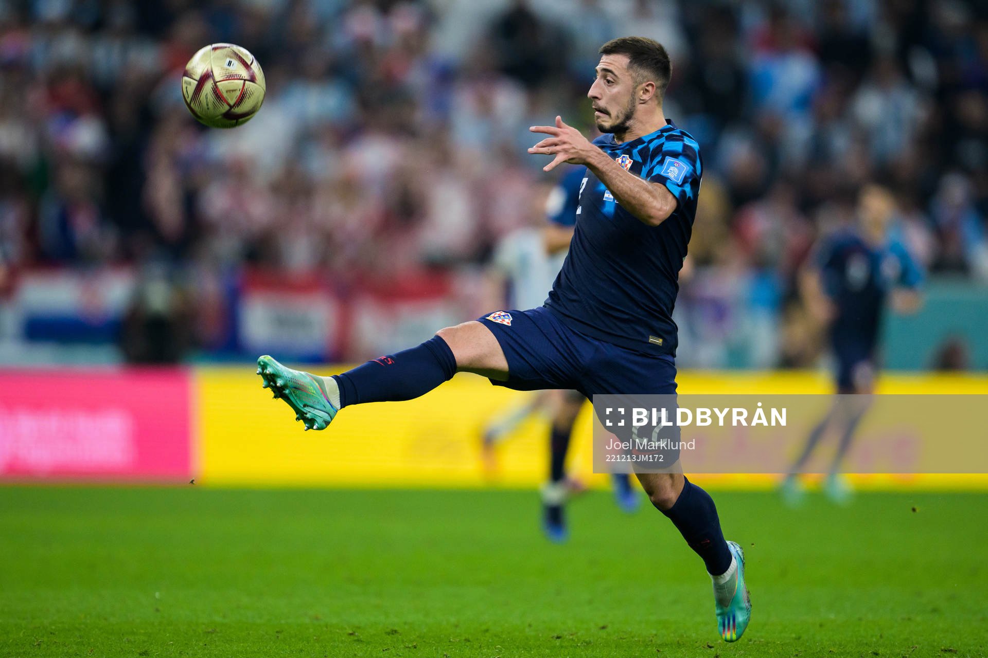 Josip Juranovic of Croatia during the FIFA World Cup 2022 semifinal between Argentina and Croatia on December 13, 2022 in Doha.