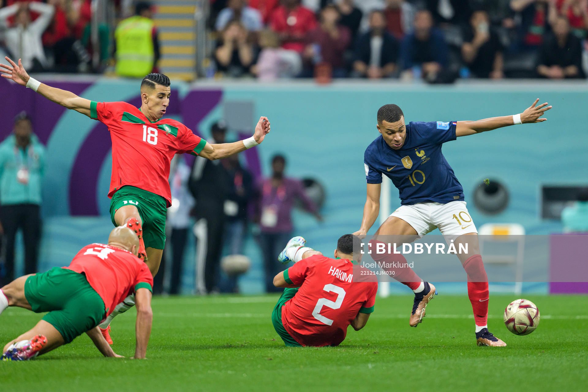 Sofyan Amrabat, Jawad El Yamiq and Achraf Hakimi of Morocco