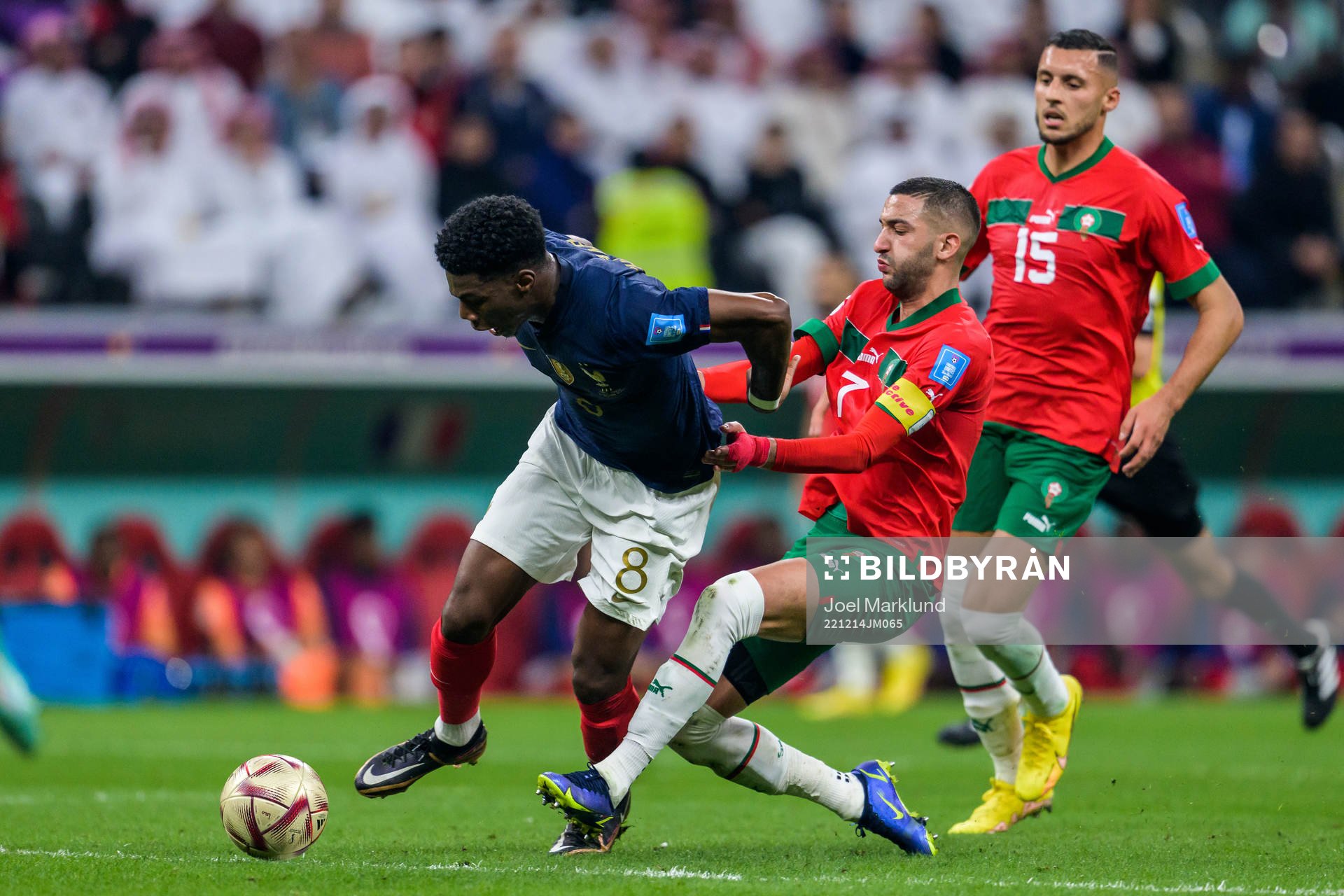 Aurelien Tchouameni of France and Hakim Ziyech and Selim