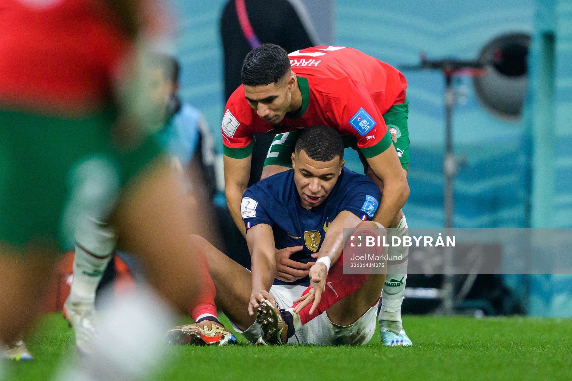 Kylian Mbappe of France and Achraf Hakimi of Morocco