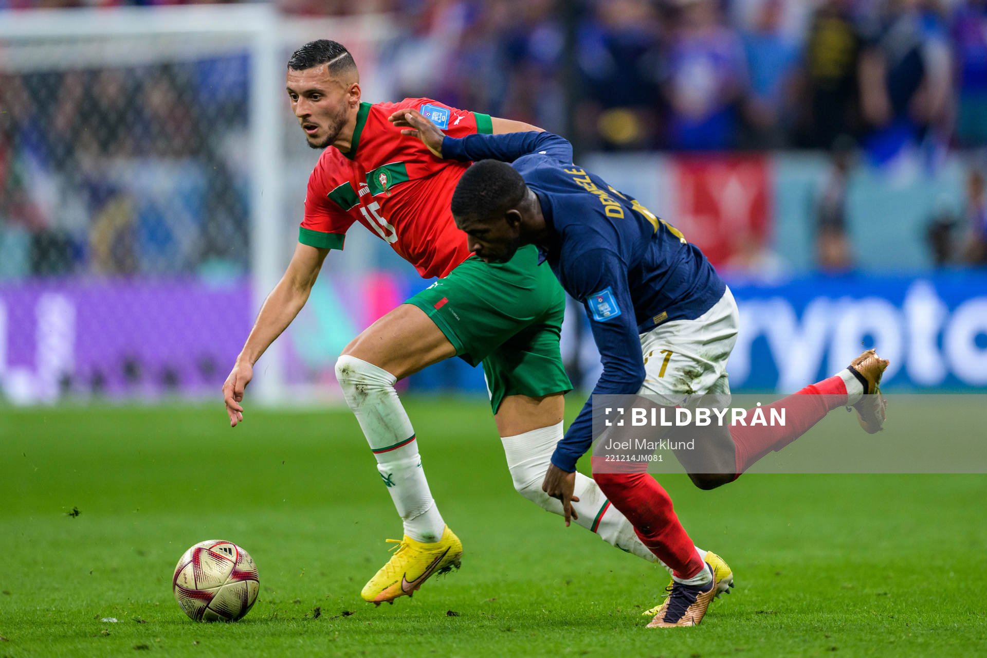 Selim Amallah of Morocco anf Ousmane Dembele of France