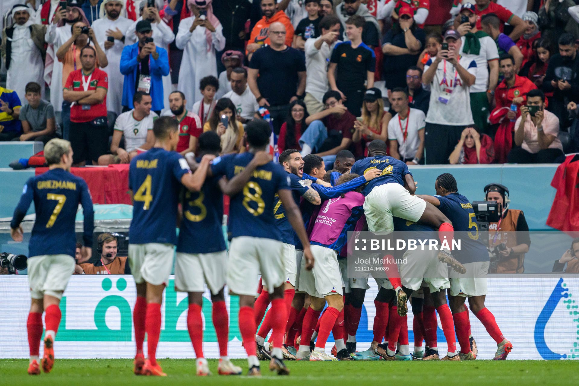 Players of France celebrate as Randal Kolo Muani has scored