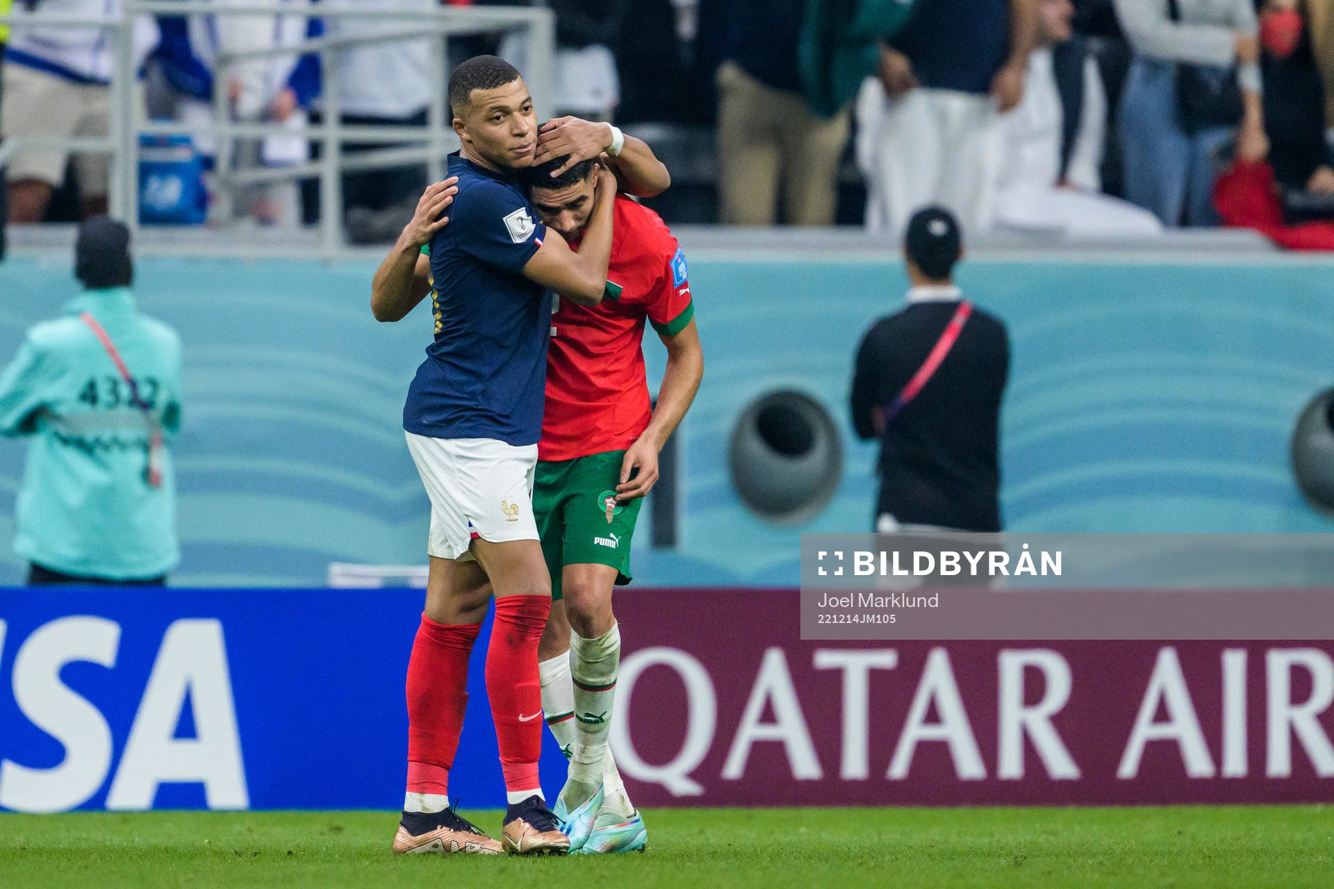 Kylian Mbappe of France and Achraf Hakimi of Morocco