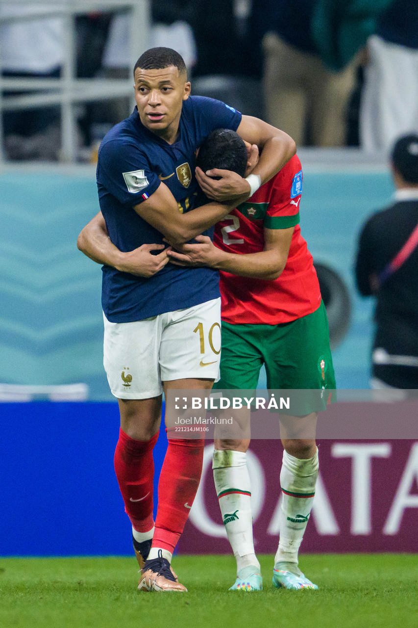 Kylian Mbappe of France and Achraf Hakimi of Morocco