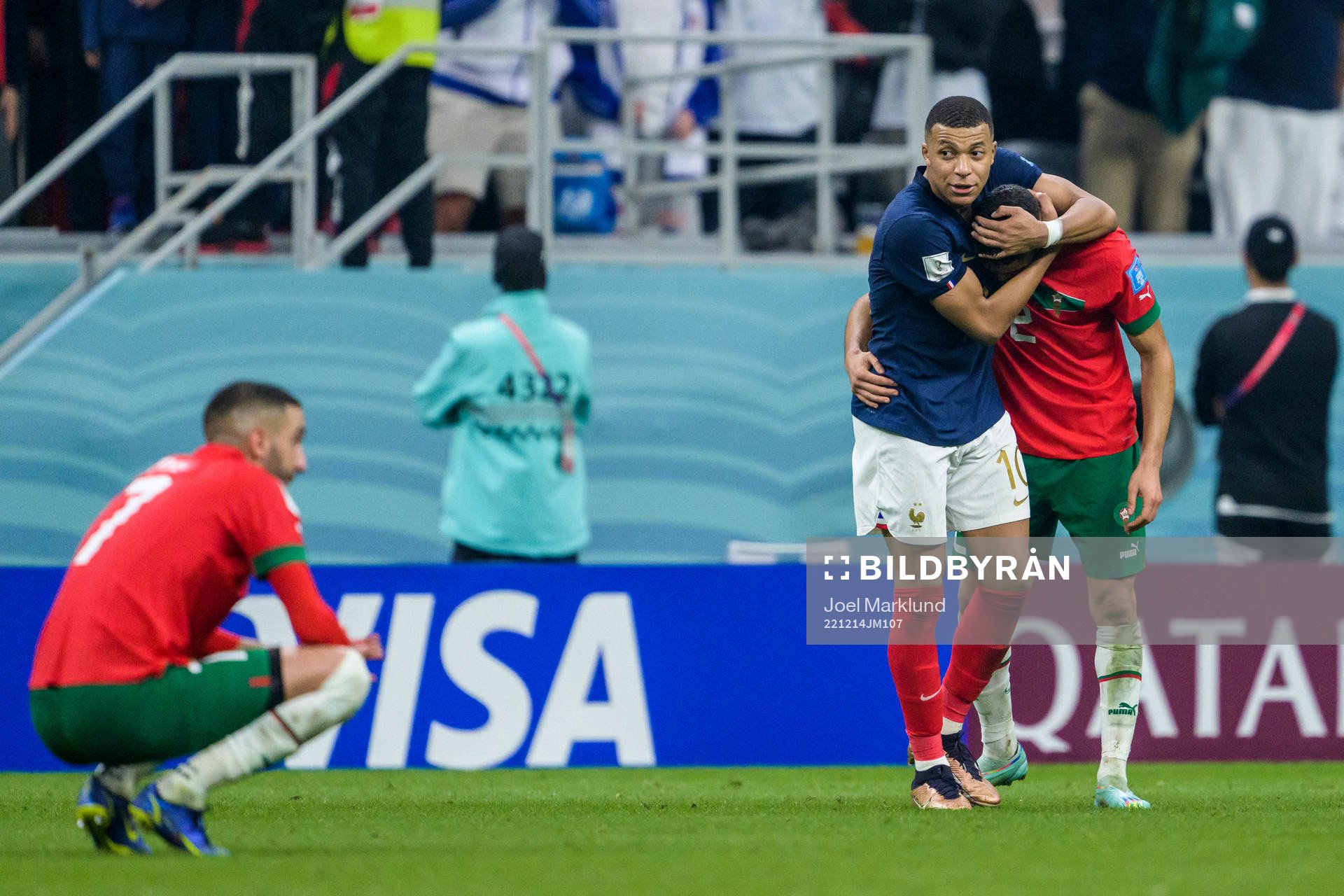 Kylian Mbappe of France and Achraf Hakimi of Morocco