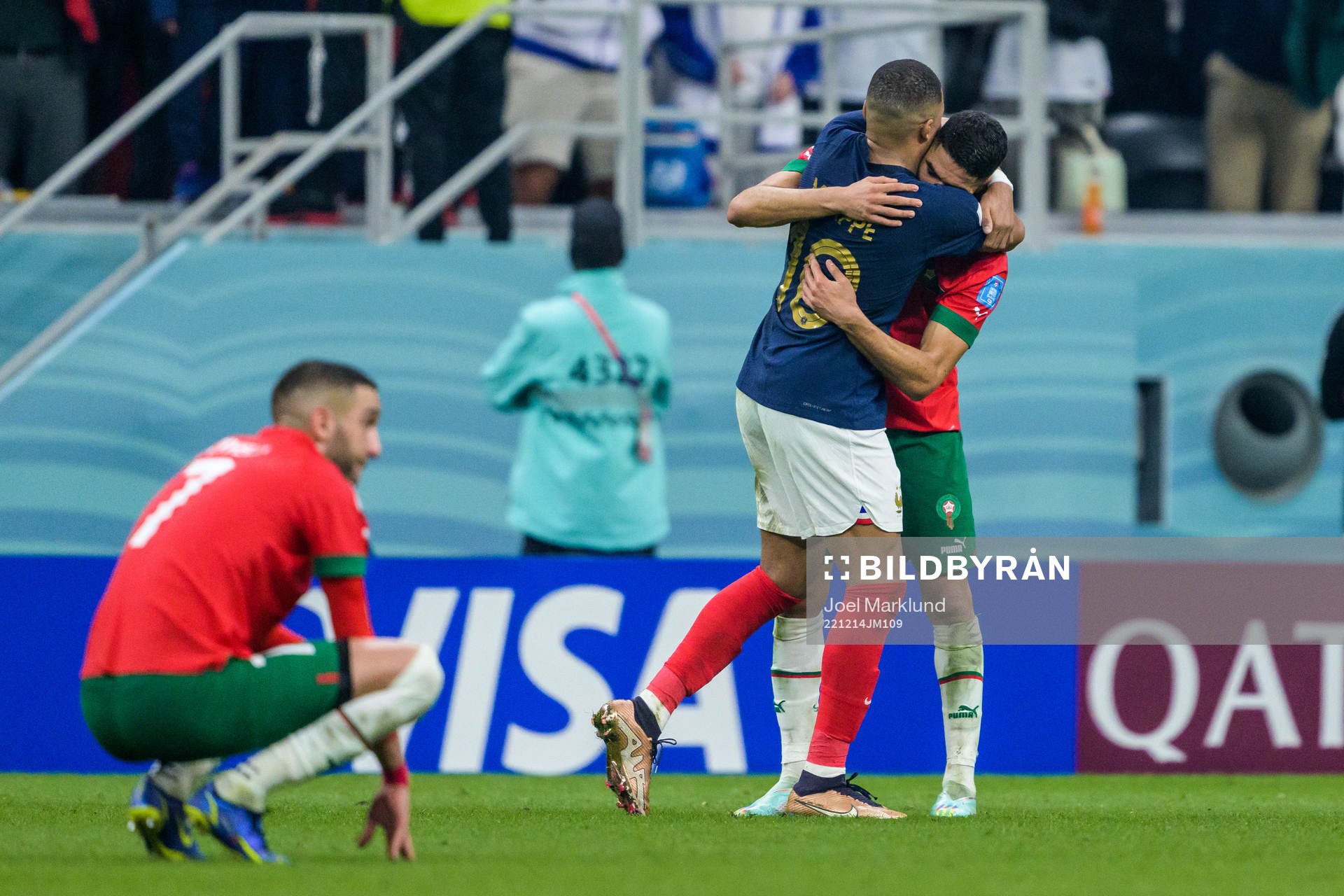 Kylian Mbappe of France and Achraf Hakimi of Morocco