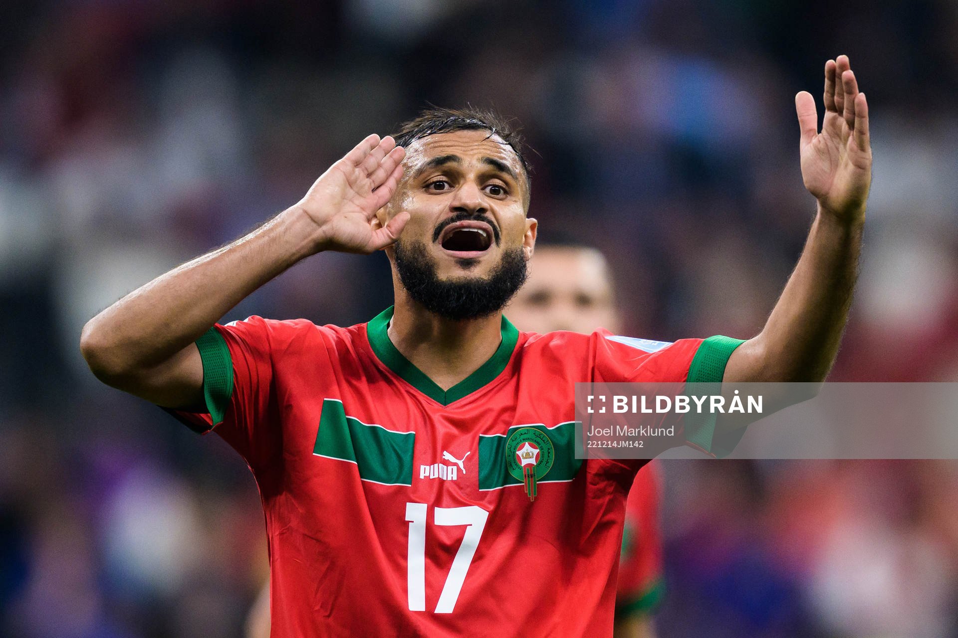 Sofiane Boufal of Morocco during the FIFA World Cup 2022 semifinal between France and Morocco on December 14, 2022 in Doha.