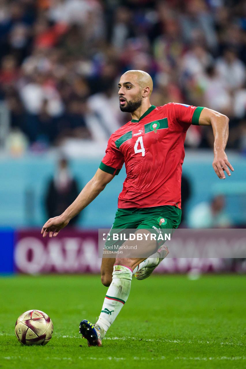Sofyan Amrabat of Morocco during the FIFA World Cup 2022 semifinal between France and Morocco on December 14, 2022 in Doha.