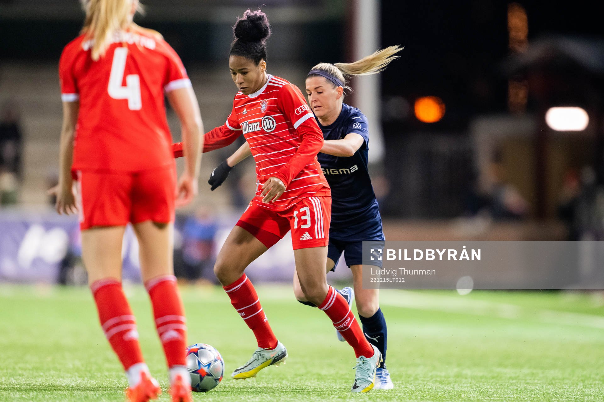 Tainara of Bayern and Olivia Schough of Rosengård during the UEFA Women's Champions League football match between FC Rosengård and Bayern Muenchen on December 15, 2022 in Malmö.