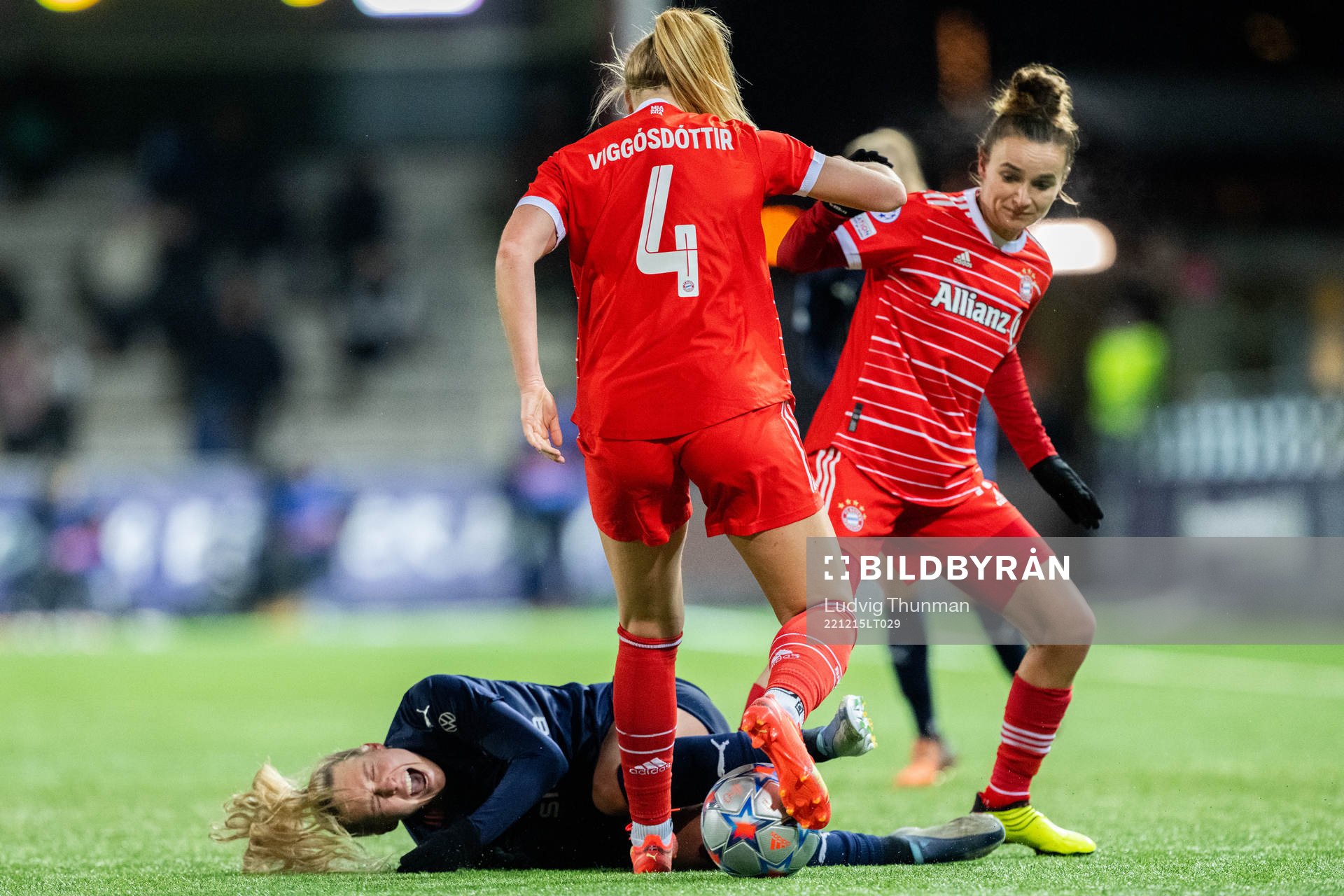 Olivia Holdt of Rosengård against Glodis Viggosdottir of Bayern during the UEFA Women's Champions League football match between FC Rosengård and Bayern Muenchen on December 15, 2022 in Malmö.