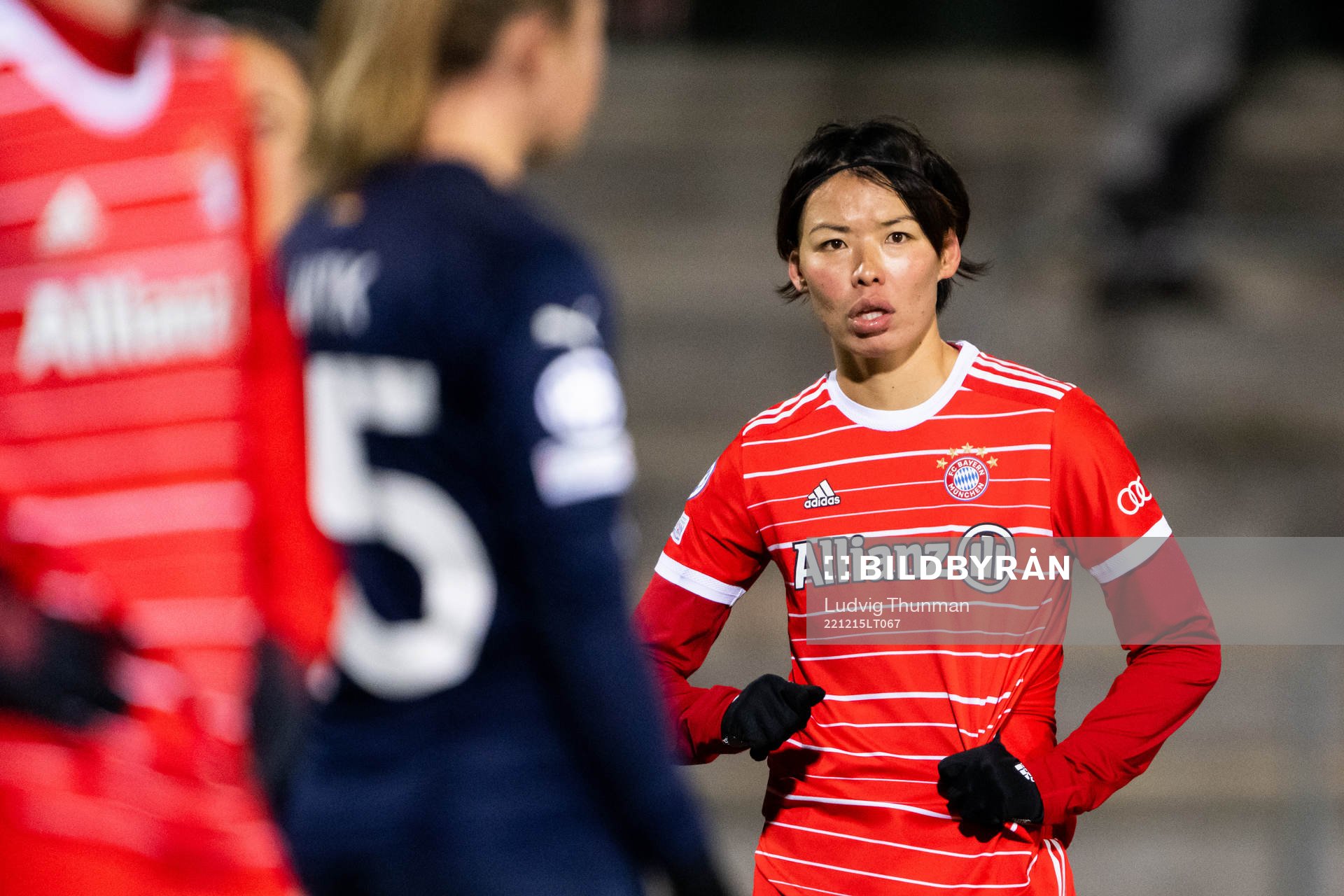 Saki Kumagai of Bayern during the UEFA Women's Champions League football match between FC Rosengård and Bayern Muenchen on December 15, 2022 in Malmö.
