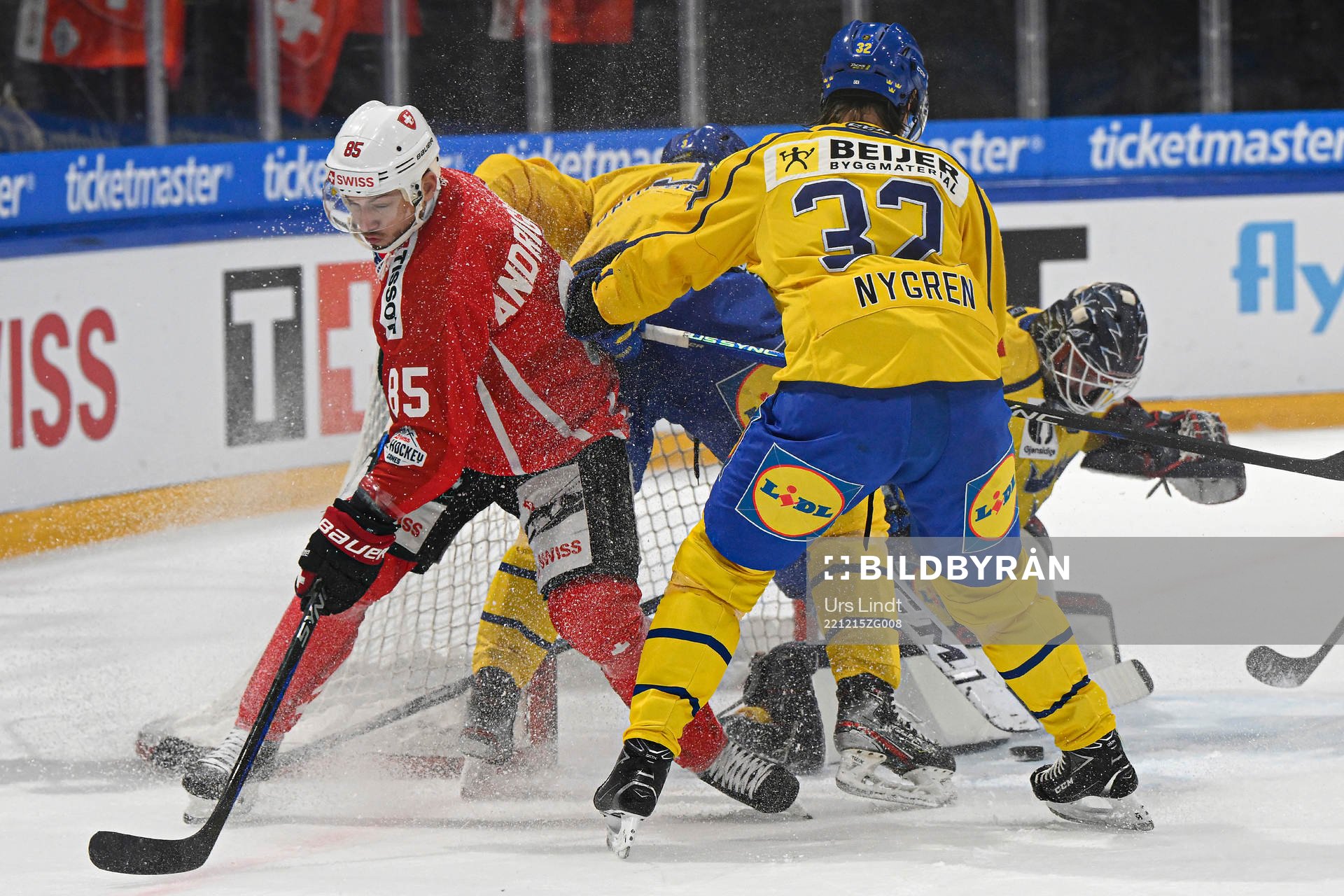 Sven Andrighetto of Switzerland and Magnus Nygren of Sweden