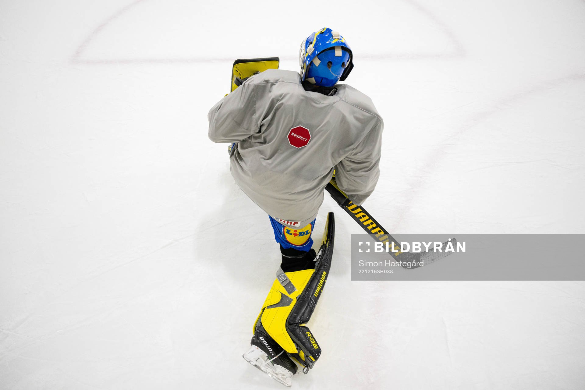 Goaltender Ian Blomquist of Sweden at a practice session