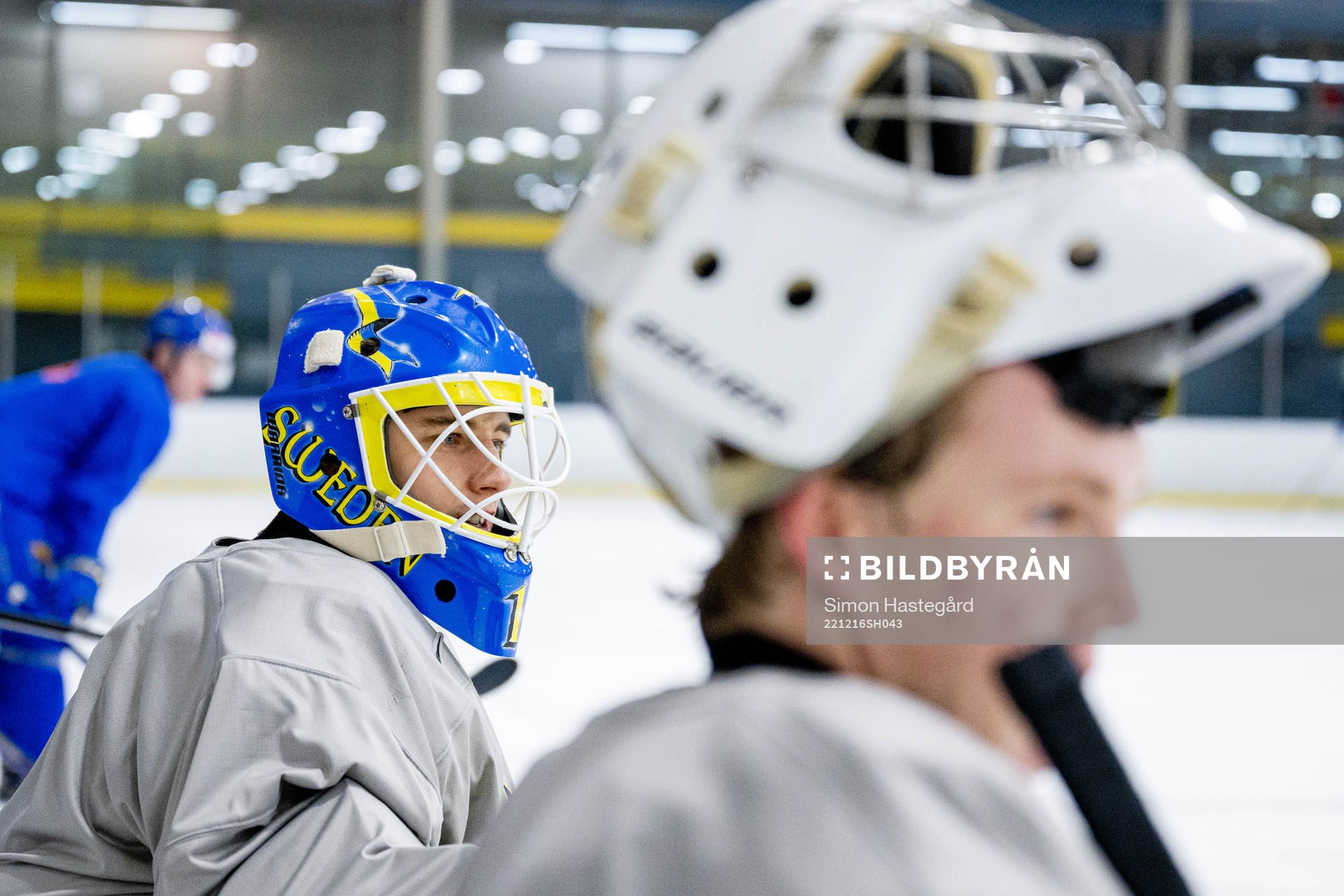 Goaltender Ian Blomquist of Sweden at a practice session