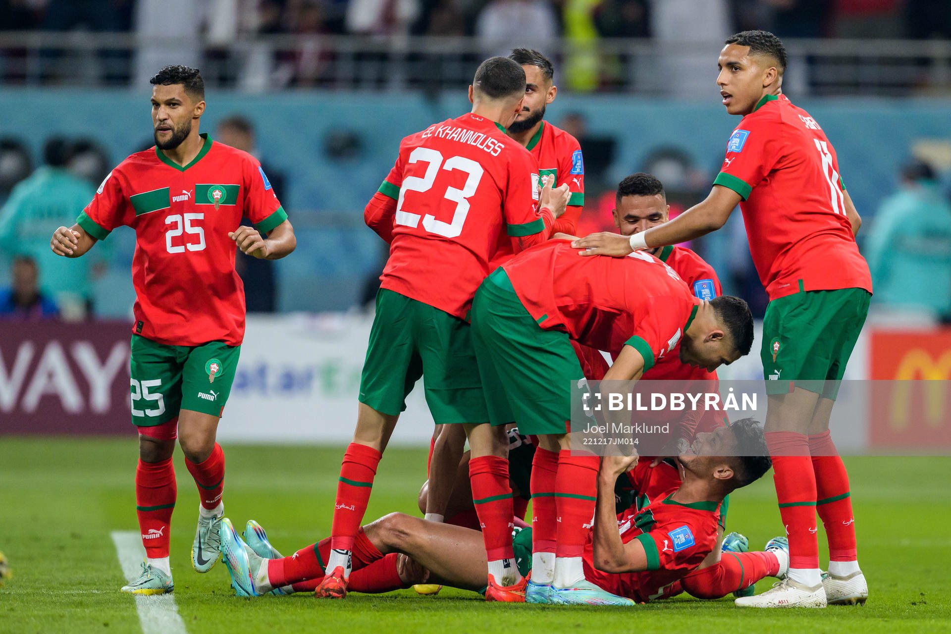 Achraf Dari of Morocco celebrate with teammates