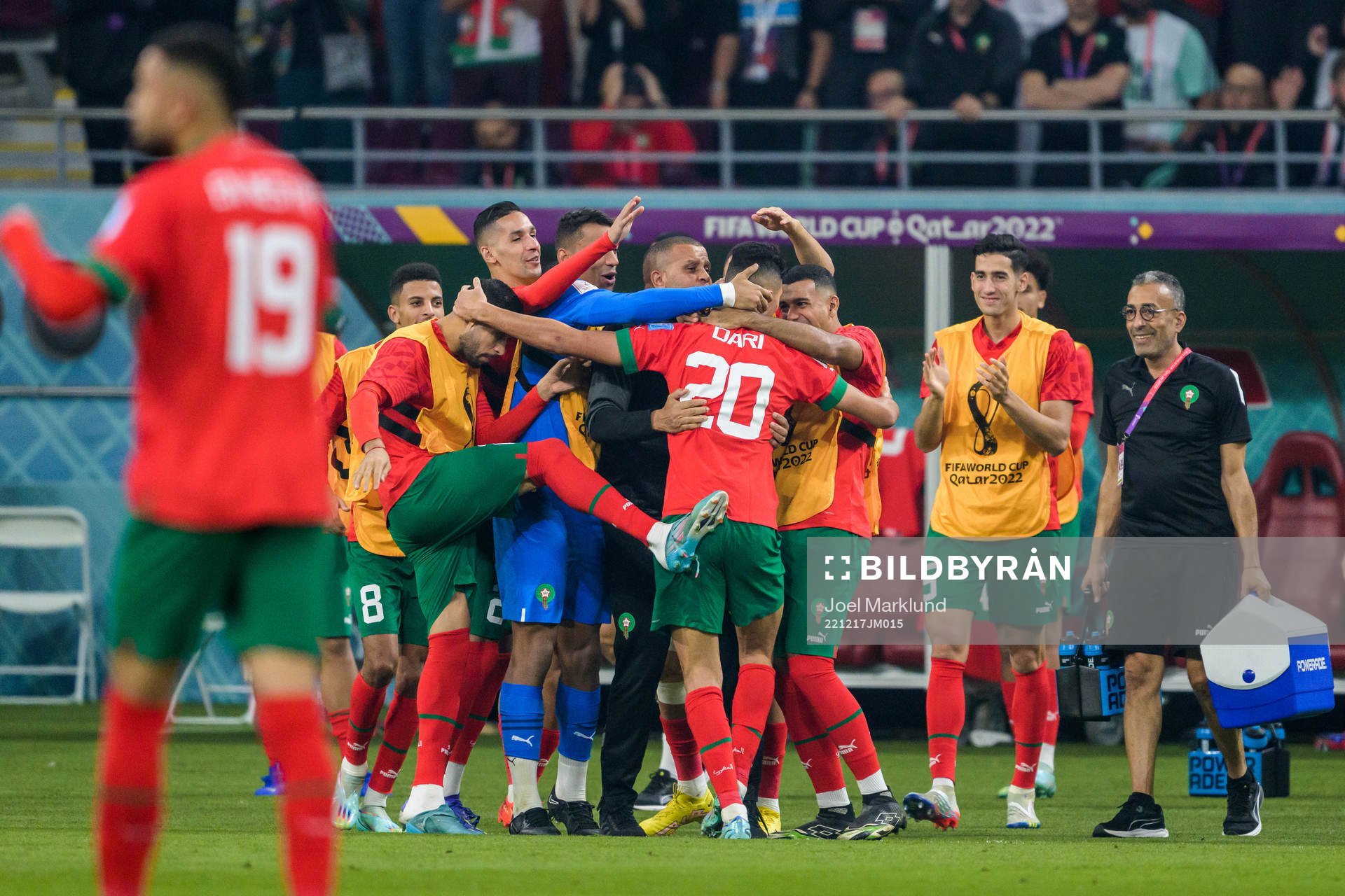 Achraf Dari of Morocco celebrate with teammates