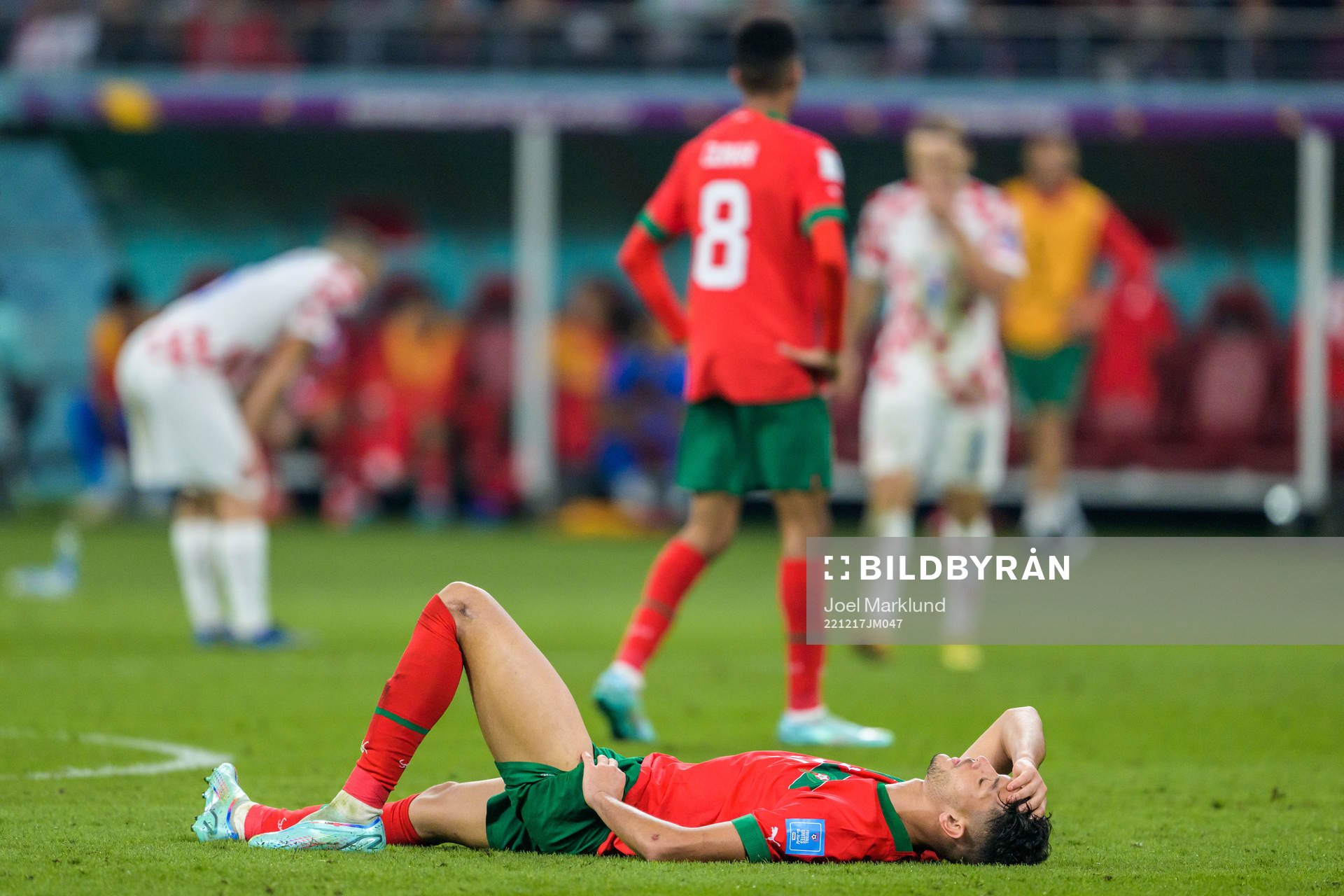 Achraf Dari of Morocco in pain