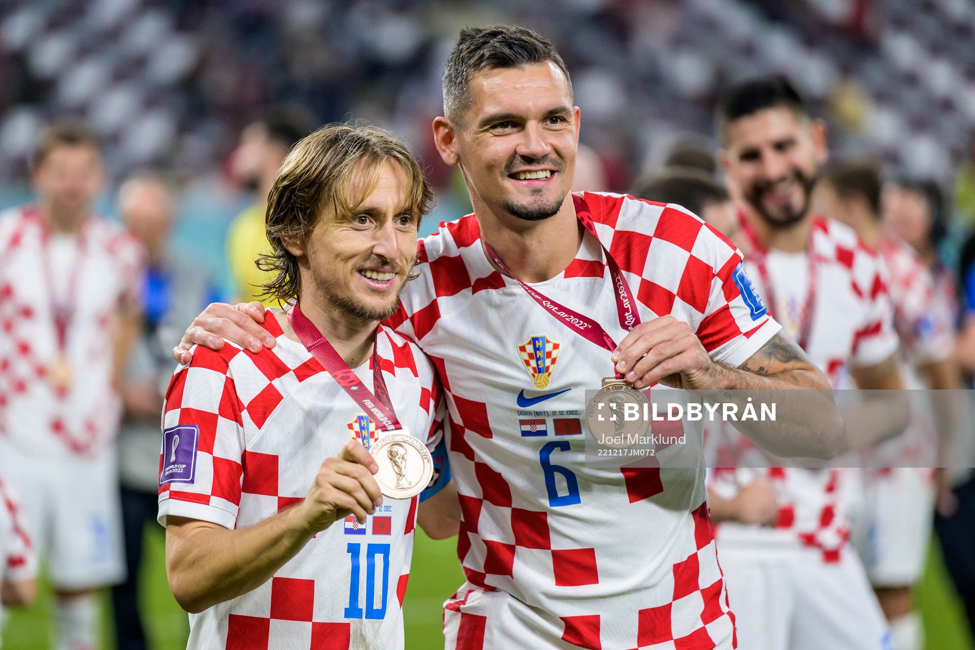 Luka Modric and Dejan Lovren of Croatia celebrate