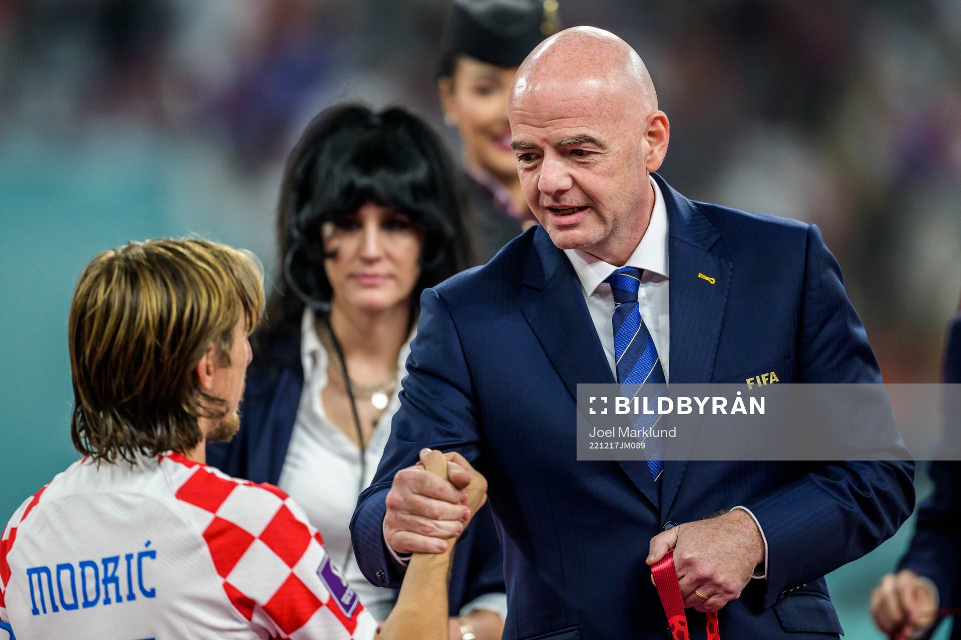 Luka Modric of Croatia and Gianni Infantino, president of