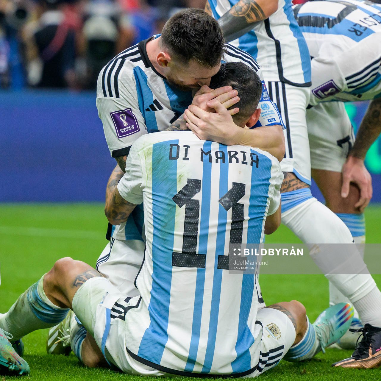 Angel de Maria and Lionel Messi of Argentina celebrate