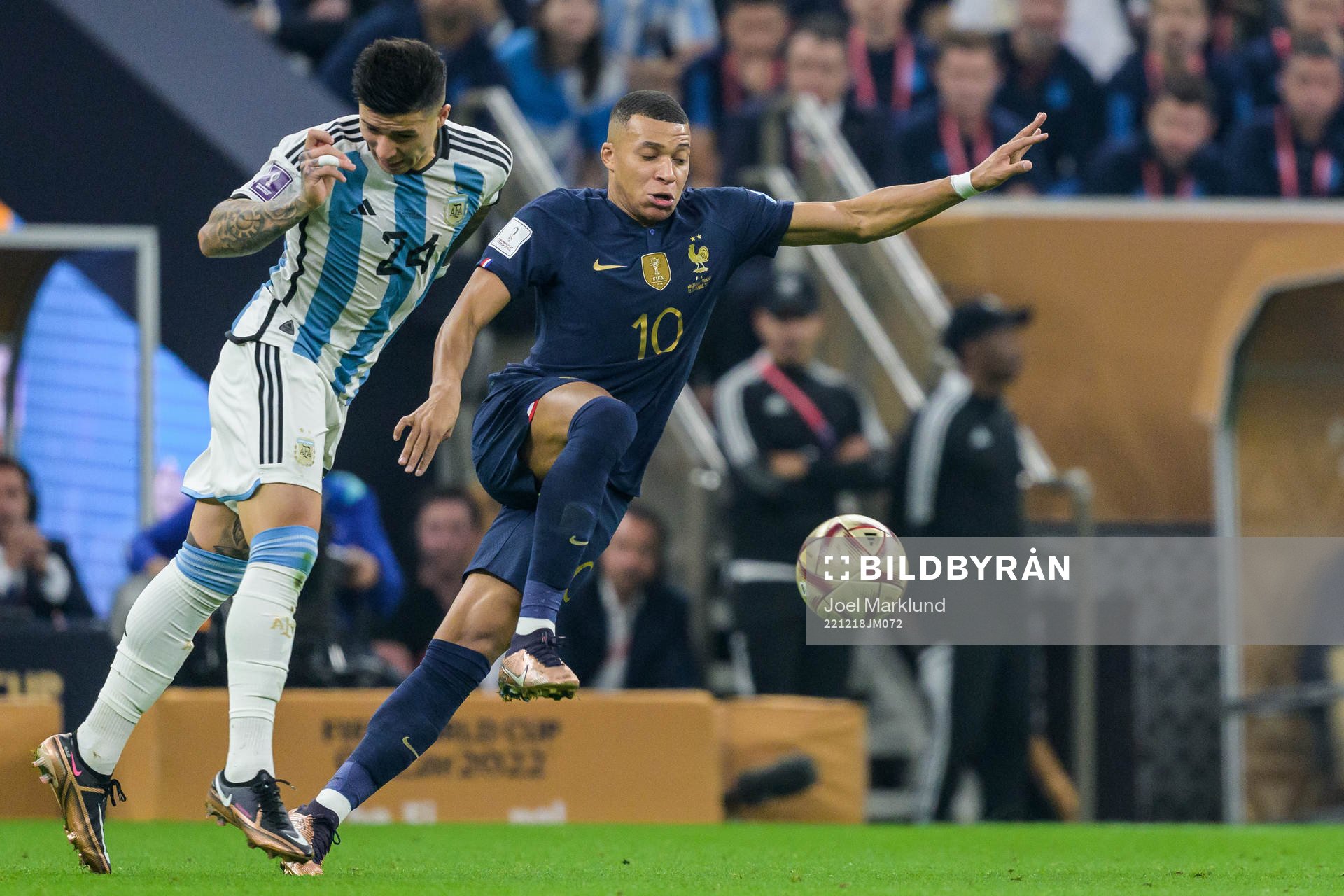 Enzo Fernandez of Argentina and Kylian Mbappe of France