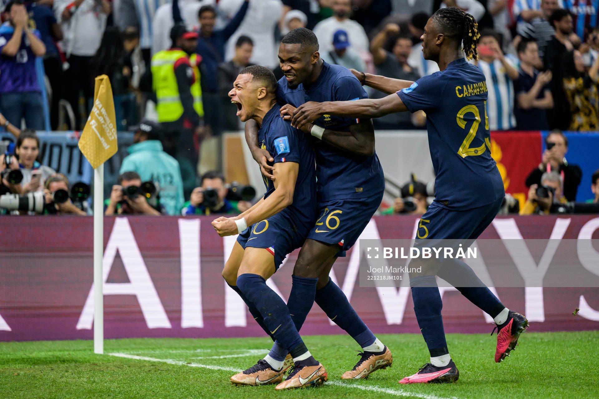 Kylian Mbappe, Marcus Thuram and Jules Kounde of France