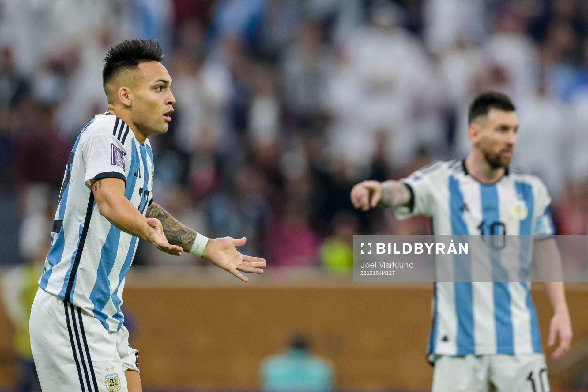 Lautaro Martinez and Lionel Messi of Argentina