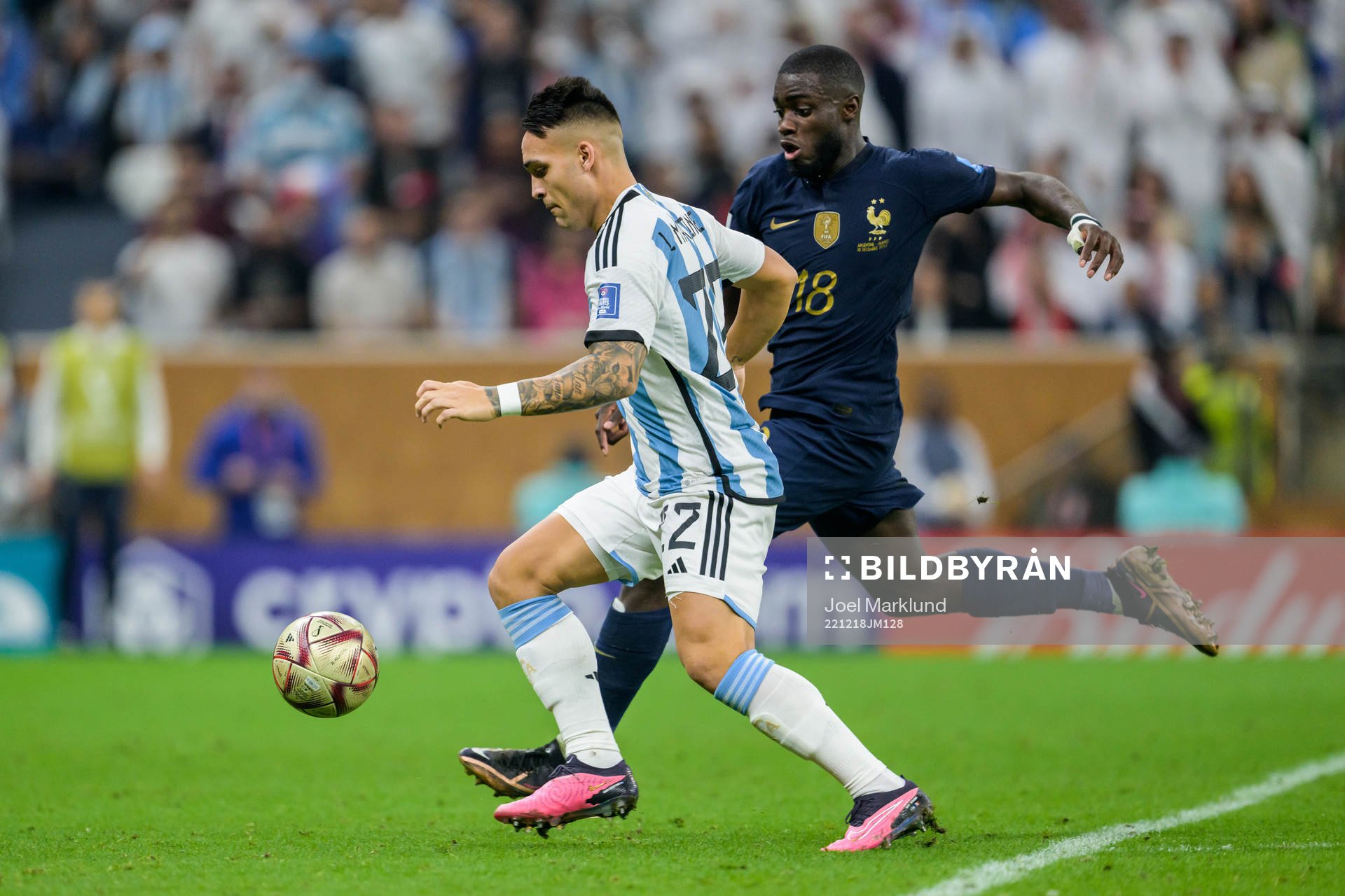 Lautaro Martinez of Argentina and Dayot Upamecano of France