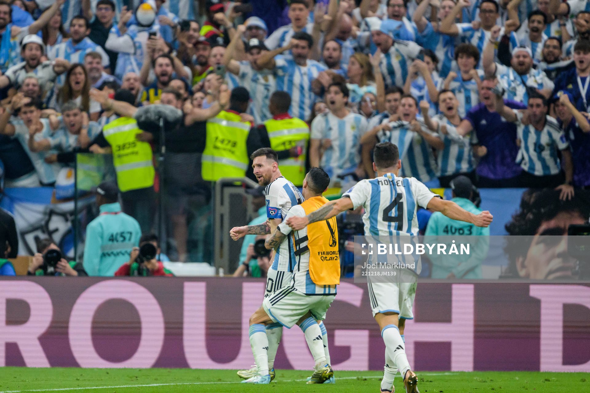 Lionel Messi, Angel de Maria and Gonzalo Montiel of