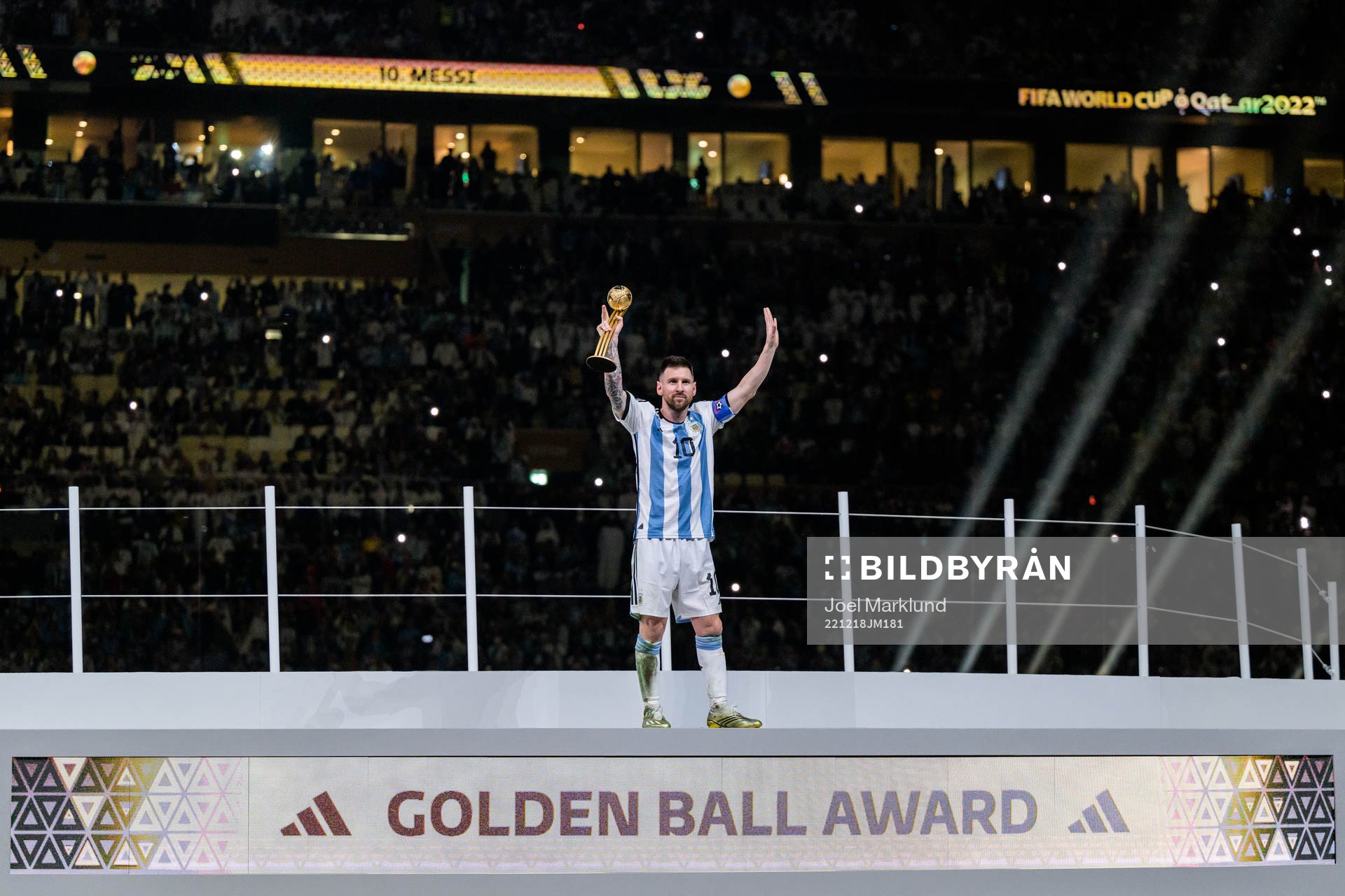 Lionel Messi of Argentina with his Golden Ball Award