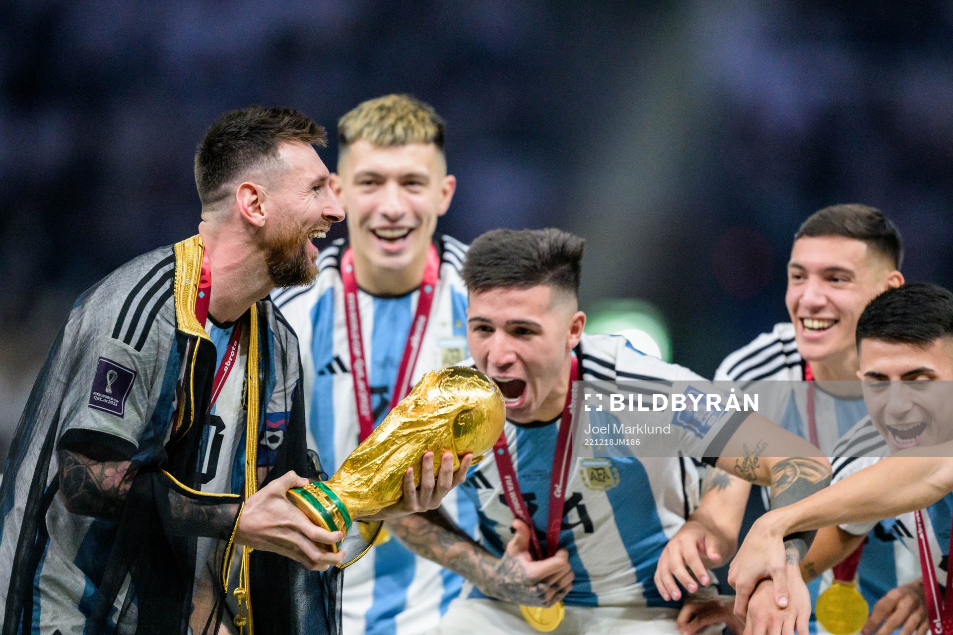 Lionel Messi of Argentina celebrates with the FIFA World